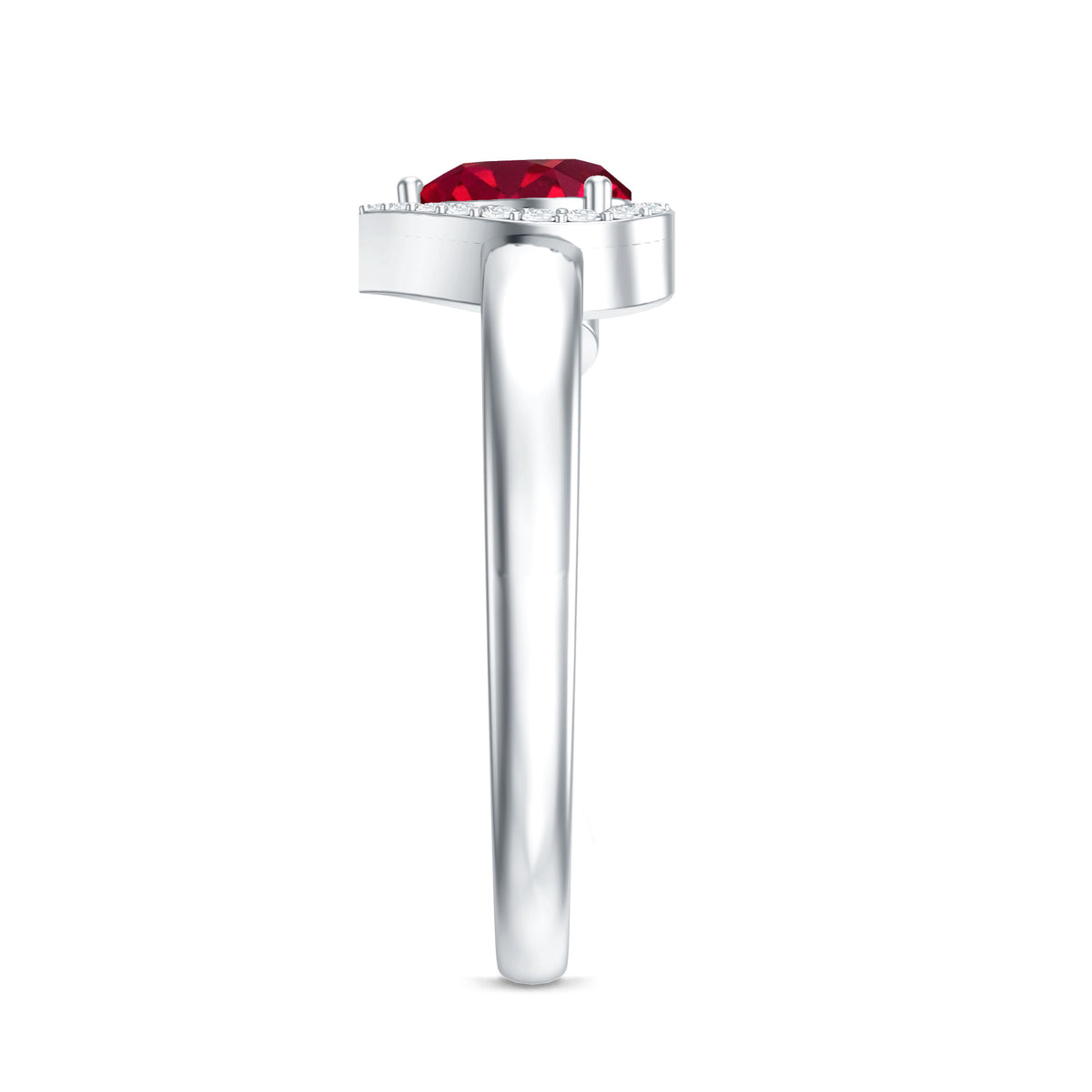 0.9 Carat Lab Grown Ruby Heart Engagement Ring with Diamond Halo AAAA - Rosec Jewels