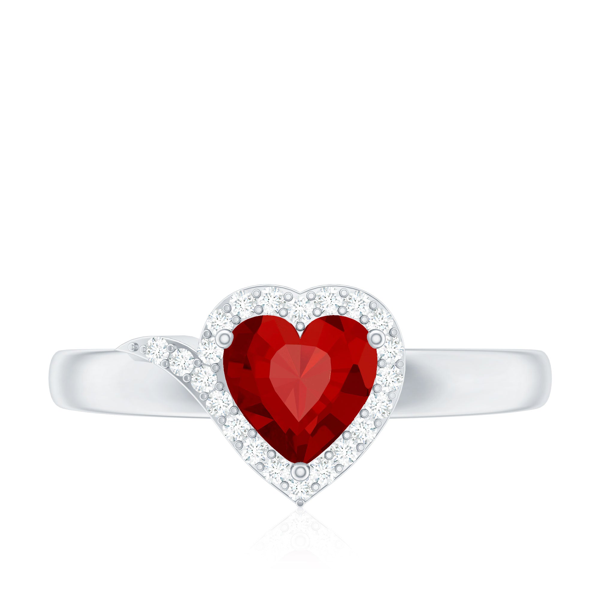 6 MM Lab Grown Ruby Heart Engagement Ring with Diamond Halo AAAA - Rosec Jewels