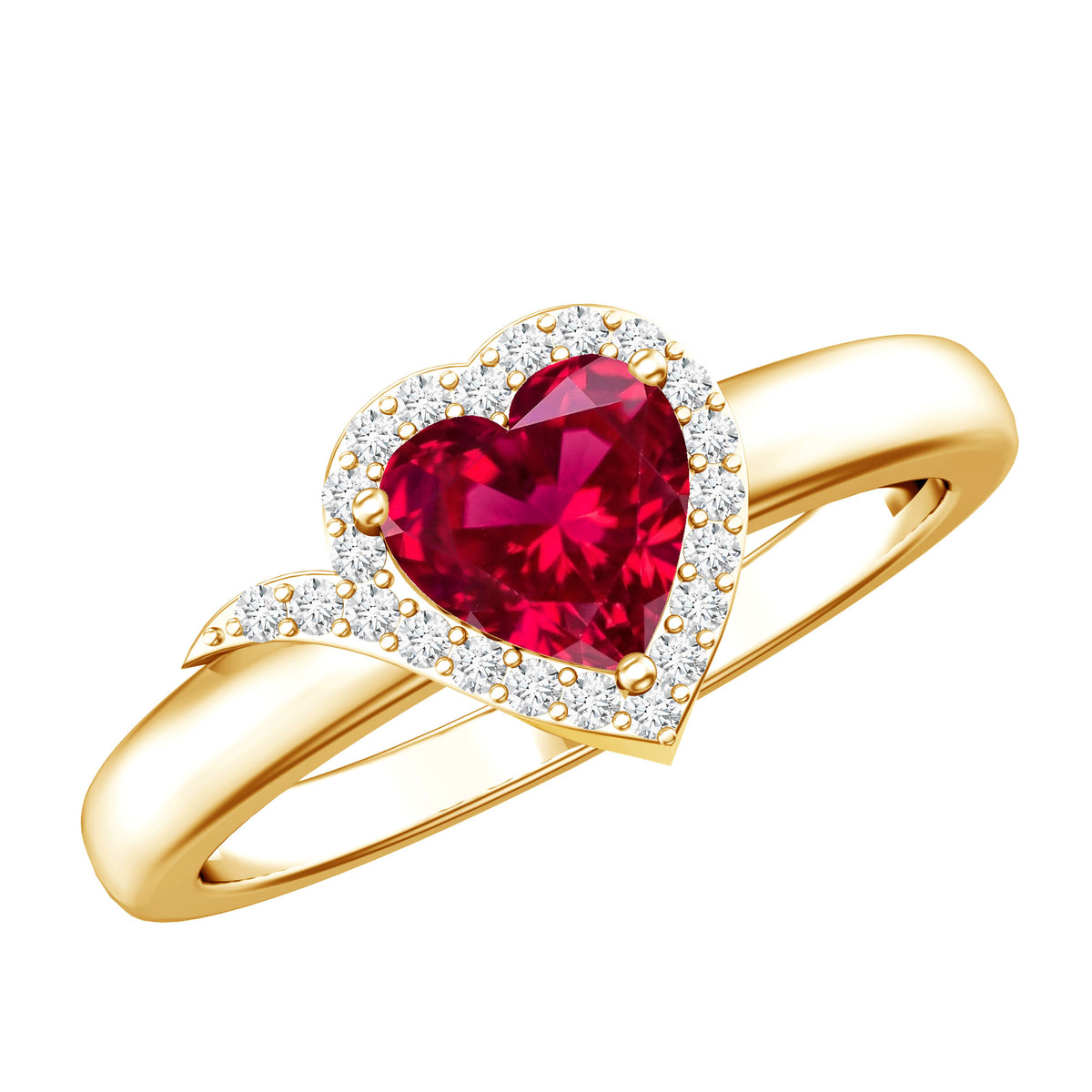 0.9 Carat Lab Grown Ruby Heart Engagement Ring with Diamond Halo AAAA - Rosec Jewels