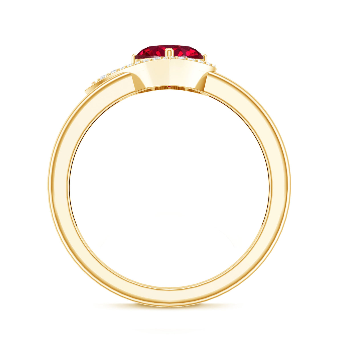 0.9 Carat Lab Grown Ruby Heart Engagement Ring with Diamond Halo AAAA - Rosec Jewels