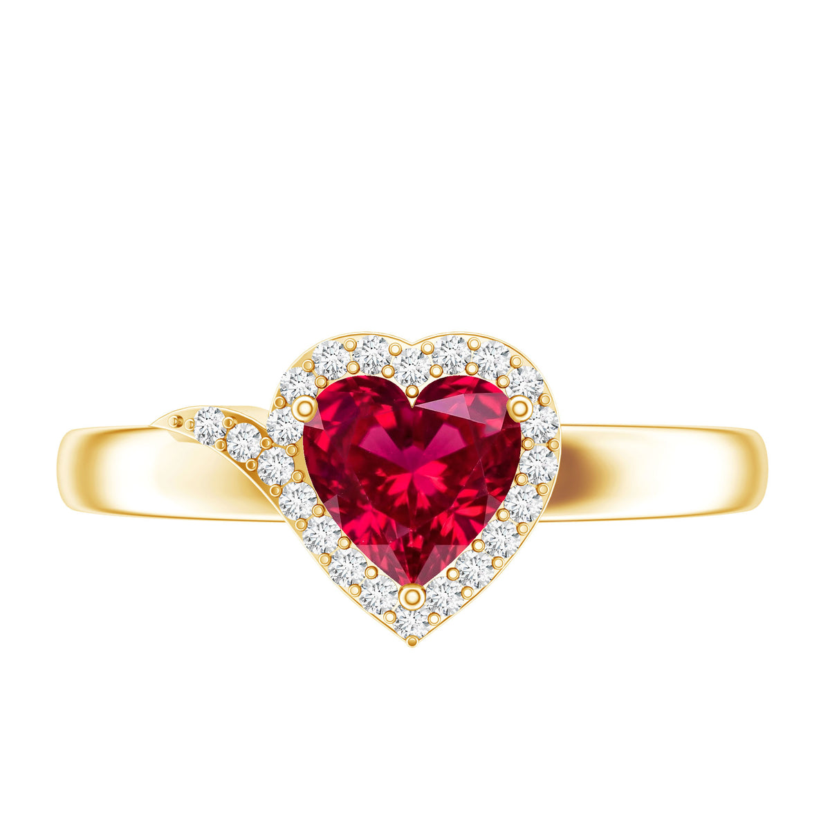 0.9 Carat Lab Grown Ruby Heart Engagement Ring with Diamond Halo AAAA - Rosec Jewels