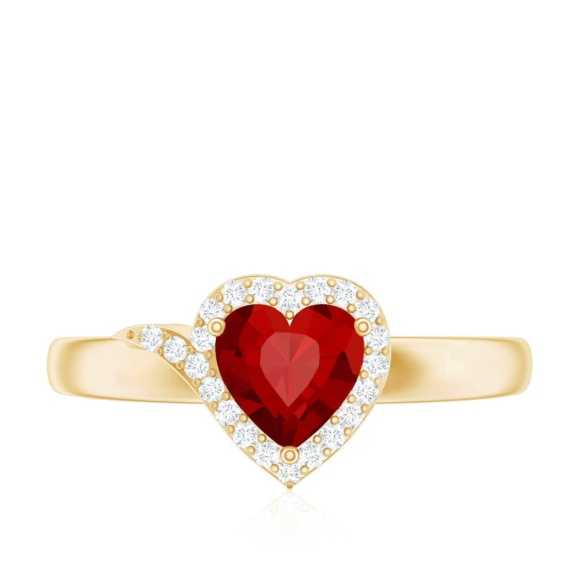 6 MM Lab Grown Ruby Heart Engagement Ring with Diamond Halo AAAA - Rosec Jewels