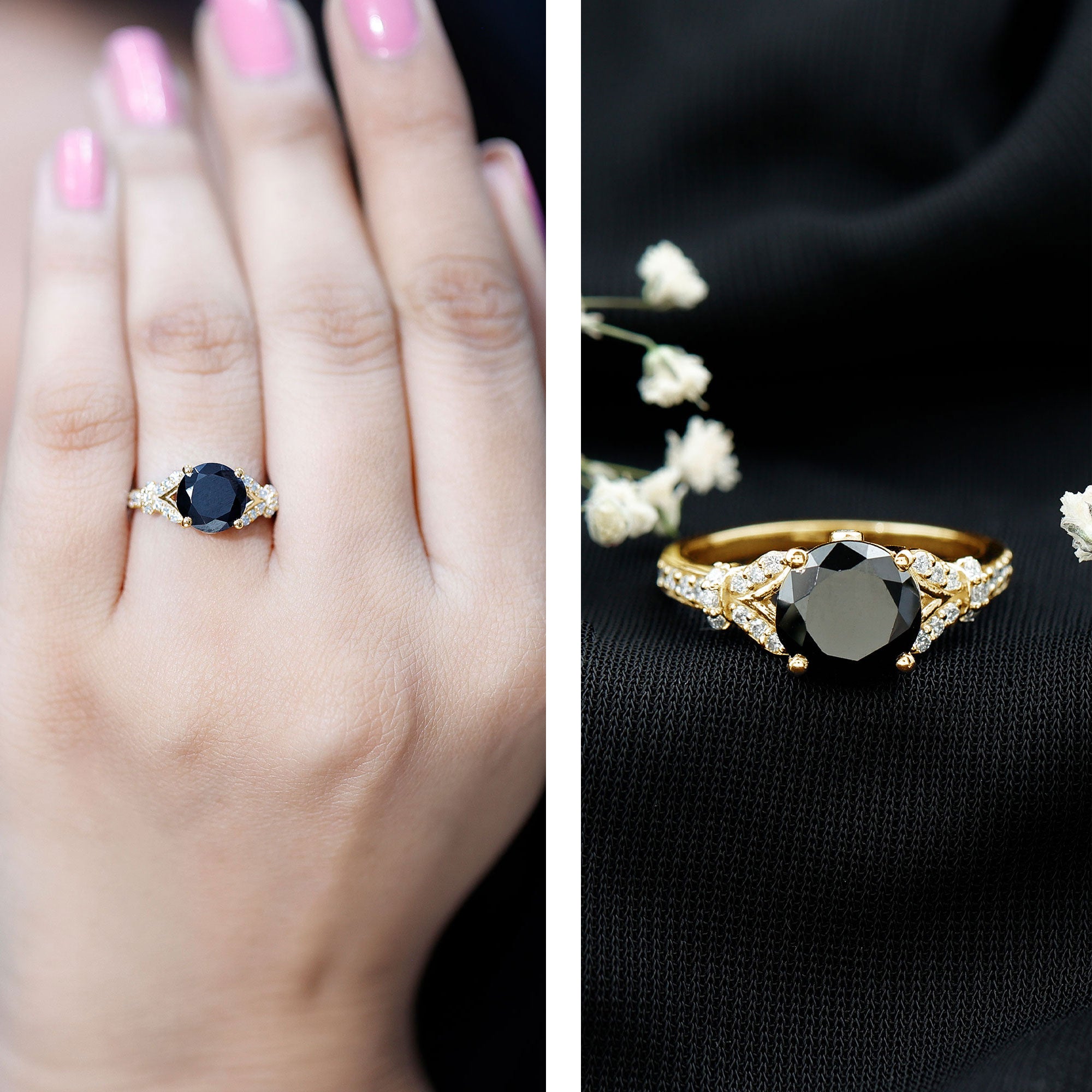 Lab Grown Black Diamond Solitaire Engagement Ring AAAA ( Synthetic ) - Rosec Jewels