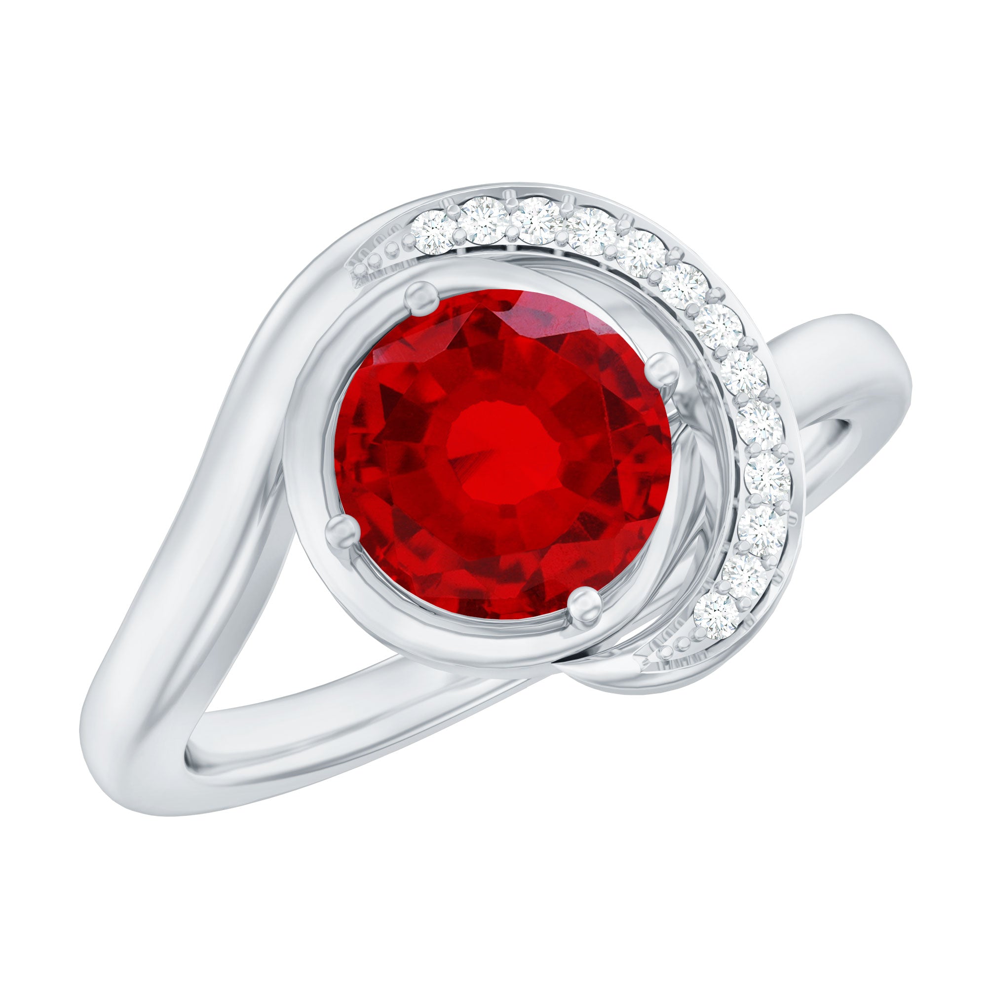 Certified 7MM Lab Created Ruby Engagement Ring with Diamond Half Halo
