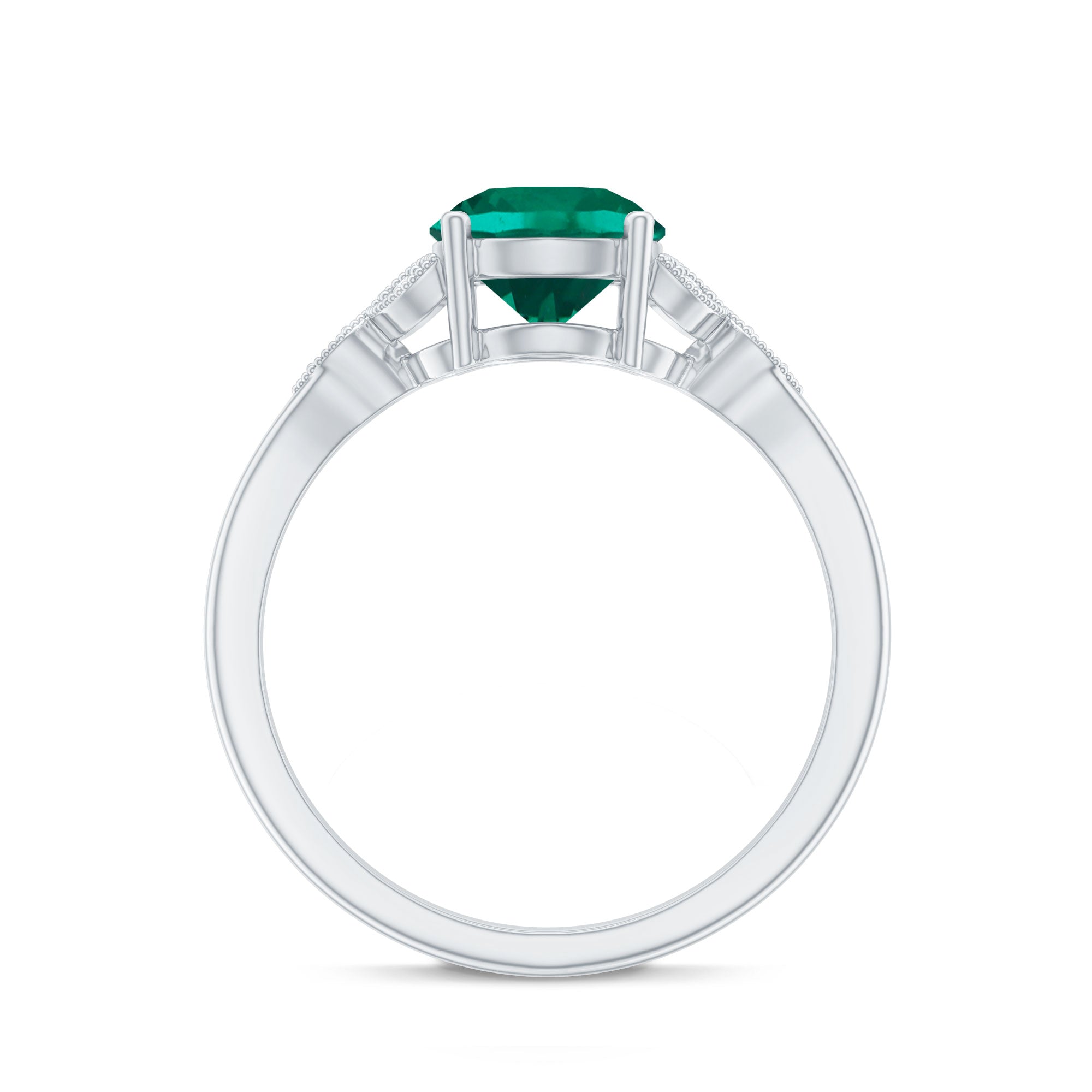 Lab Created Emerald Solitaire Engagement Ring With Diamond AAAA - Rosec Jewels