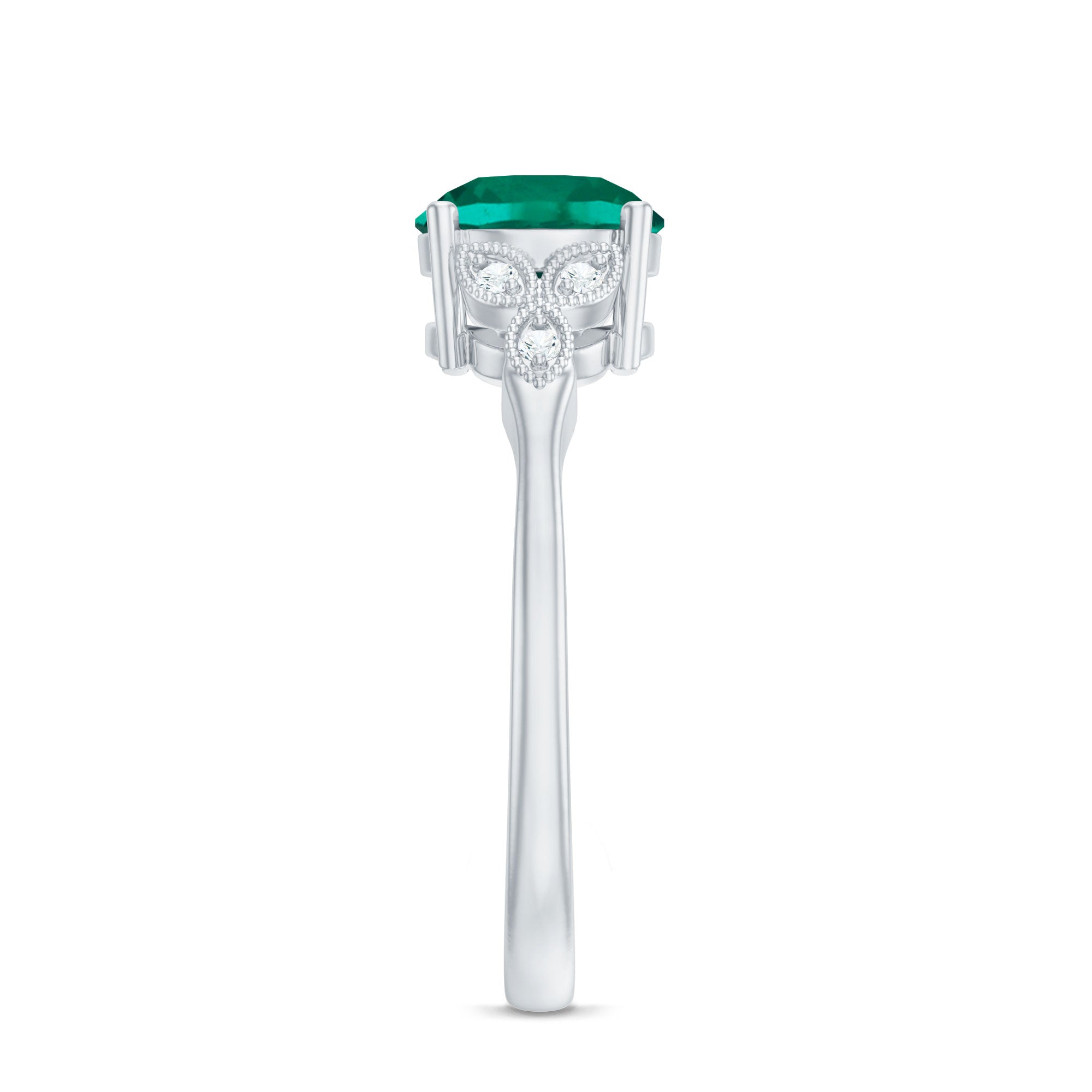 Lab Created Emerald Solitaire Engagement Ring With Diamond AAAA - Rosec Jewels