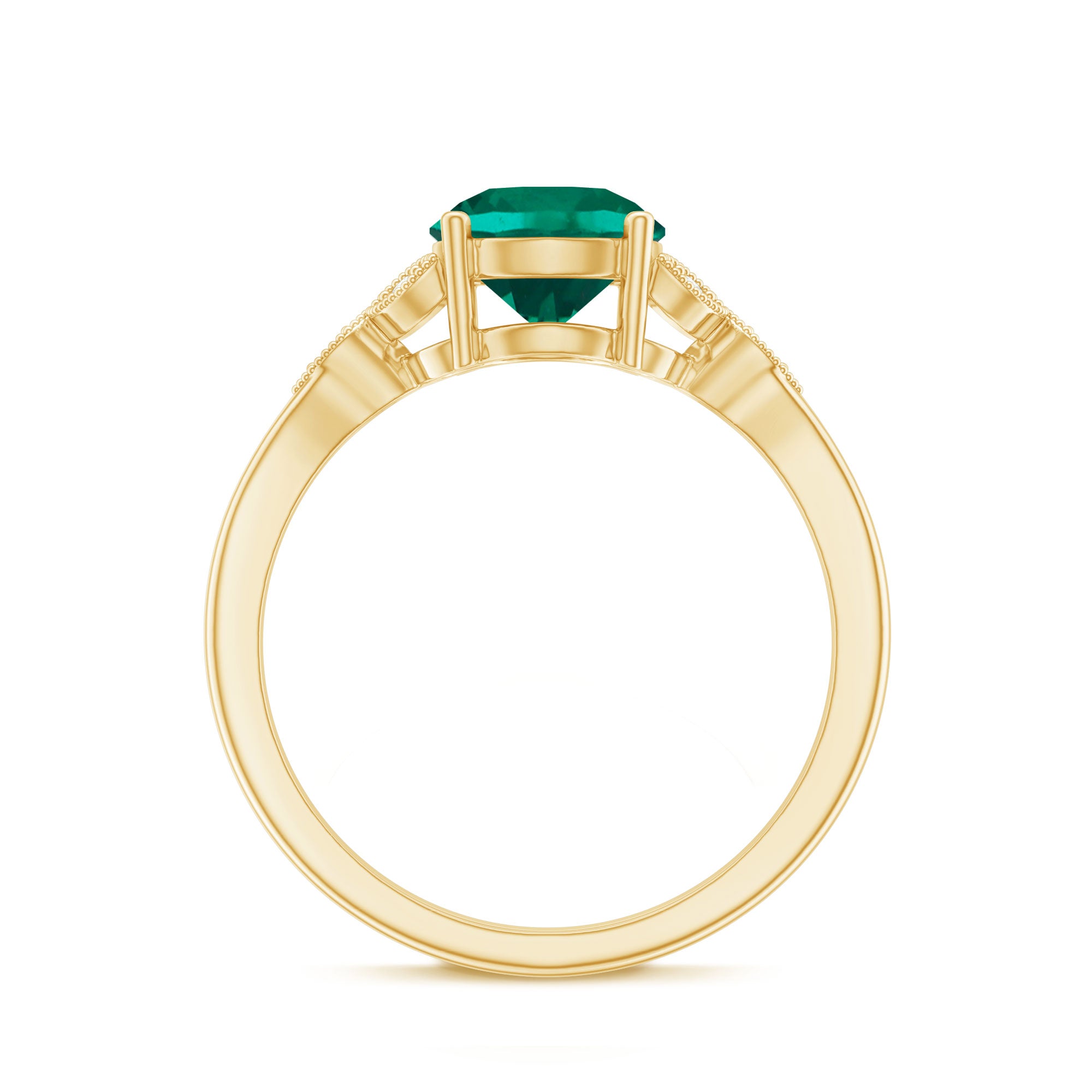 Lab Created Emerald Solitaire Engagement Ring With Diamond AAAA - Rosec Jewels