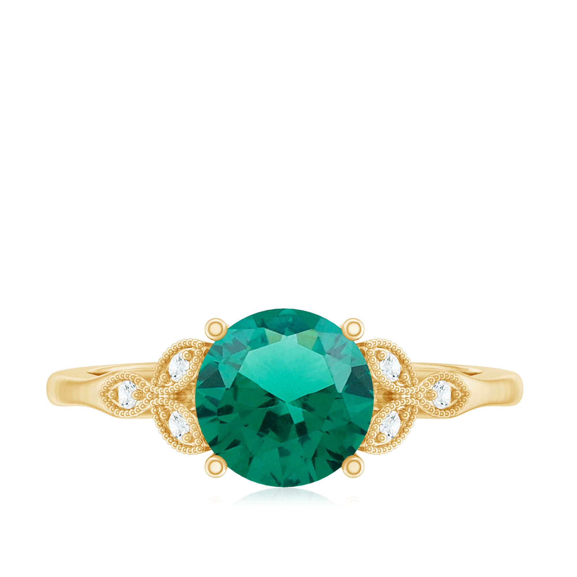 Lab Created Emerald Solitaire Engagement Ring With Diamond AAAA - Rosec Jewels