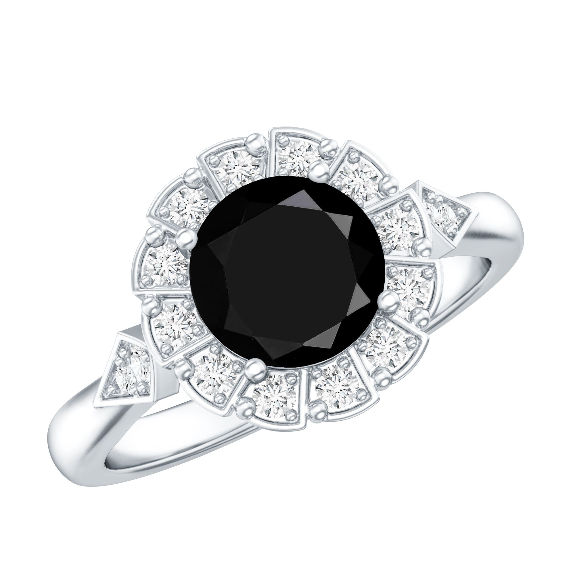 Certified Lab Grown Black Diamond Engagement Ring with Diamond Accent