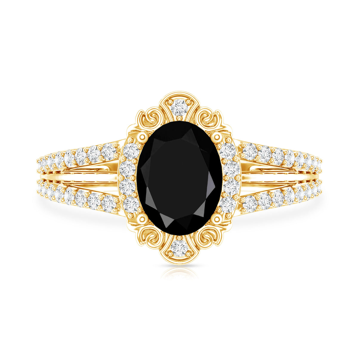 Vintage Style 1.9 Carat Lab Grown Black Diamond Oval Engagement Ring with Diamond Halo AAAA ( Synthetic ) - Rosec Jewels