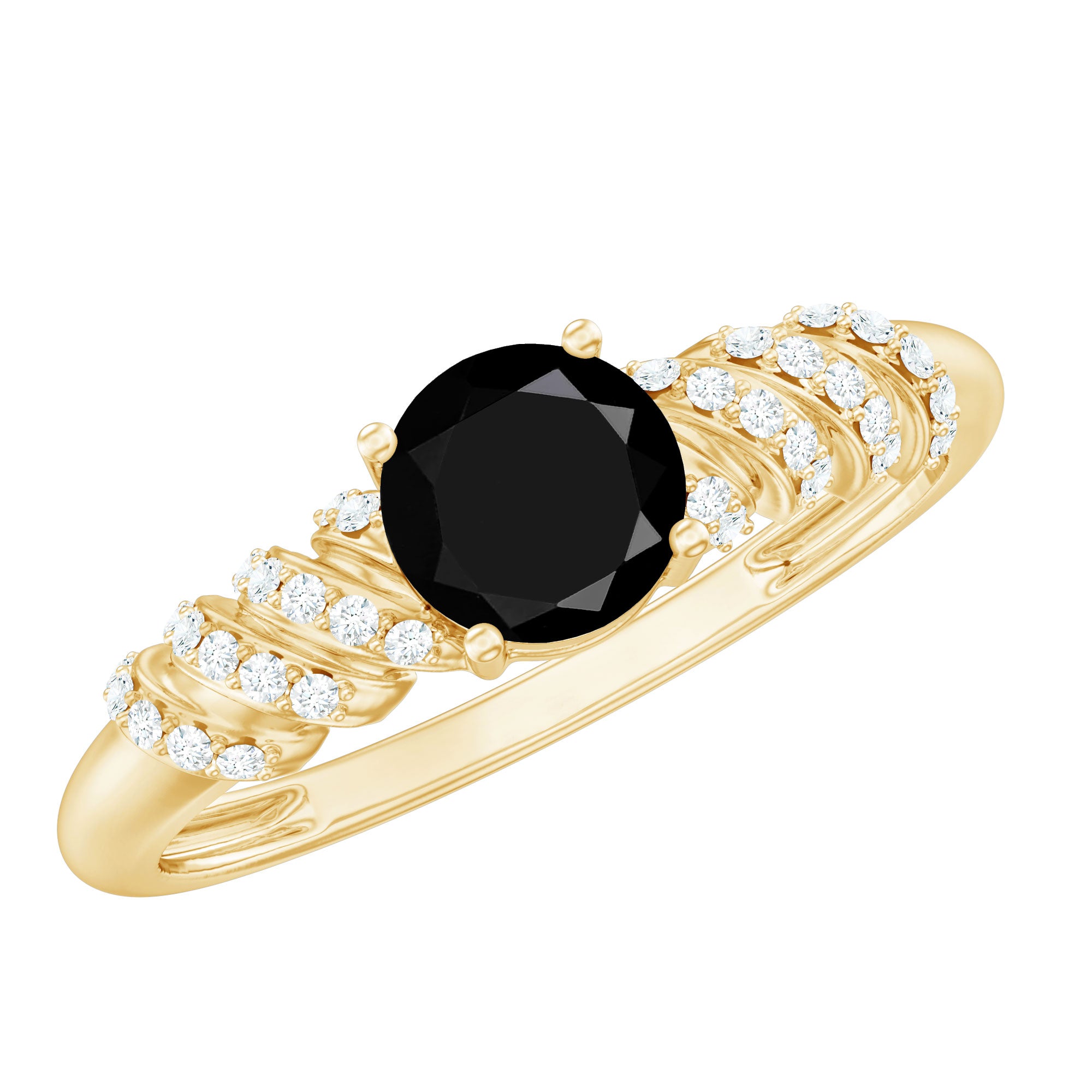Lab Grown Black Diamond Solitaire Promise Ring With Diamond AAAA ( Synthetic ) - Rosec Jewels