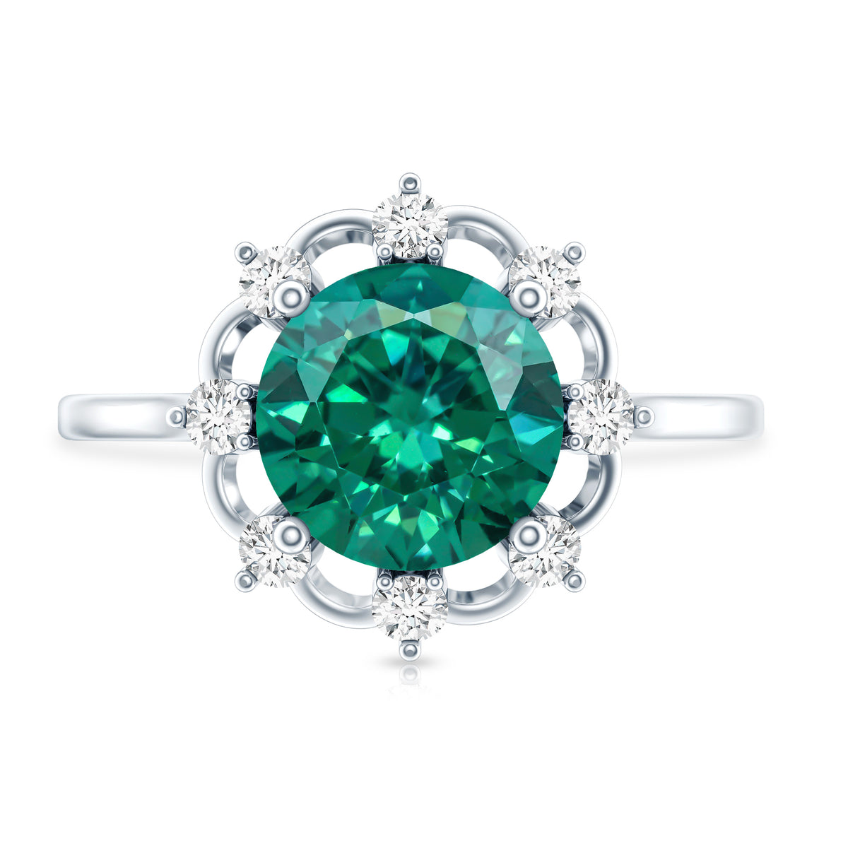 Lab Grown Emerald Designer Flower Engagement Ring AAAA - Rosec Jewels