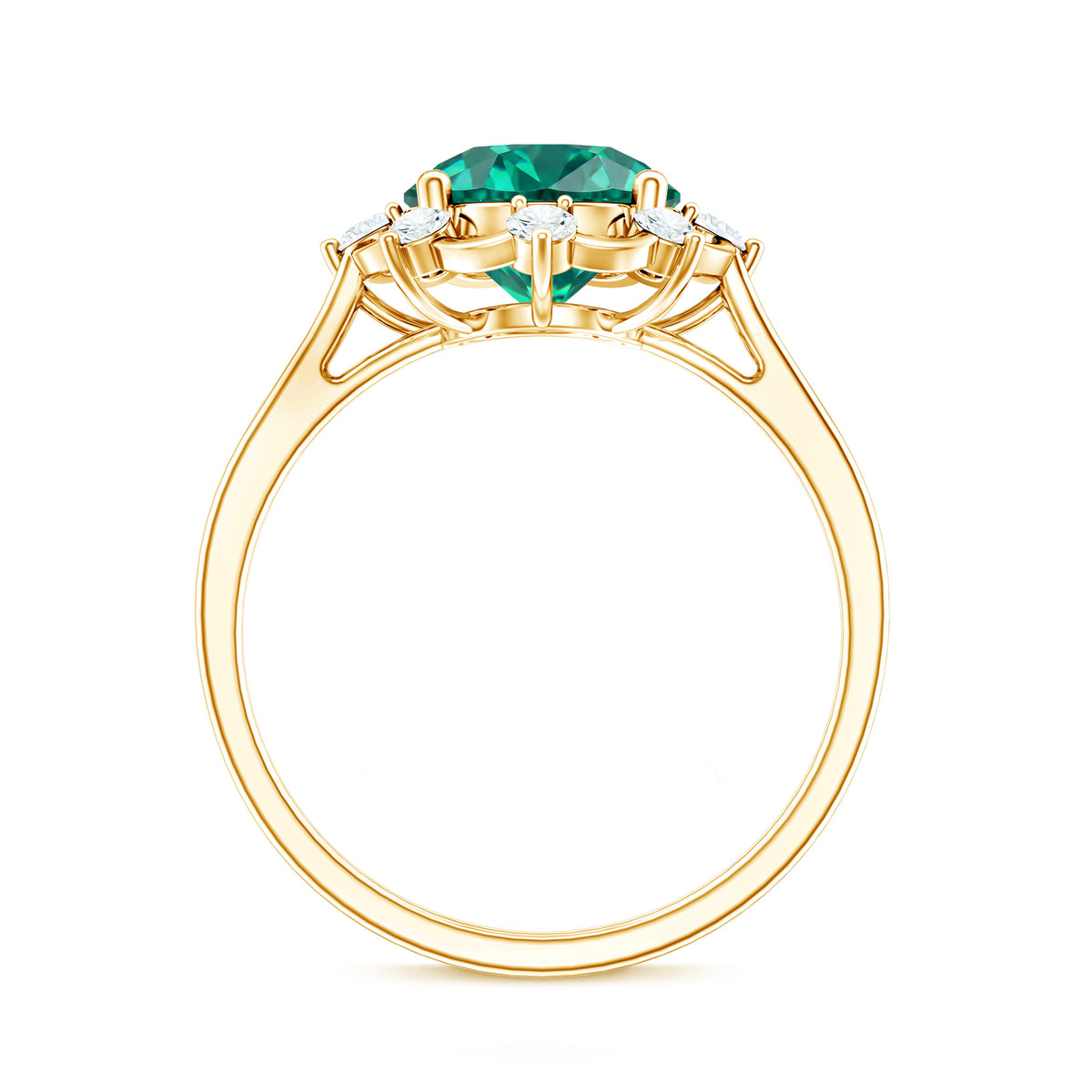 Lab Grown Emerald Designer Flower Engagement Ring AAAA - Rosec Jewels