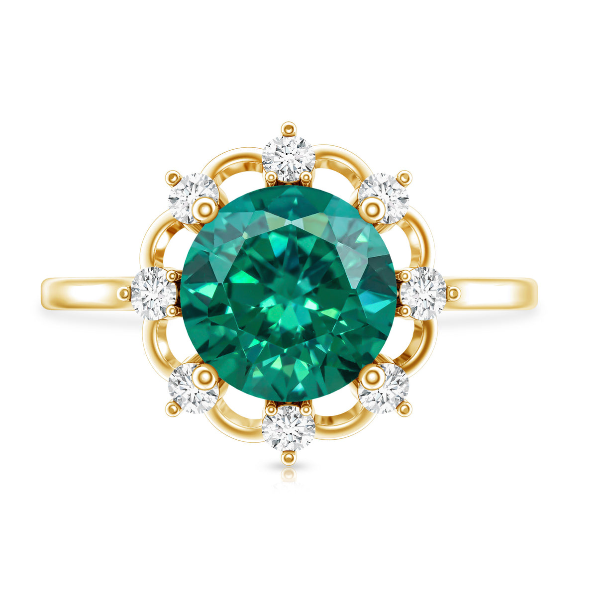 Lab Grown Emerald Designer Flower Engagement Ring AAAA - Rosec Jewels