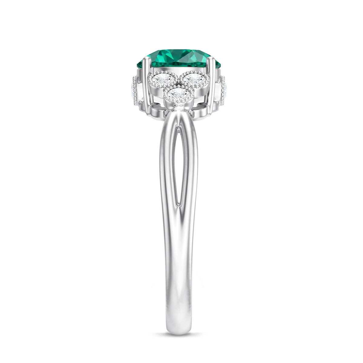 Certified Lab Grown Emerald Trio Engagement Ring with Diamond AAAA - Rosec Jewels