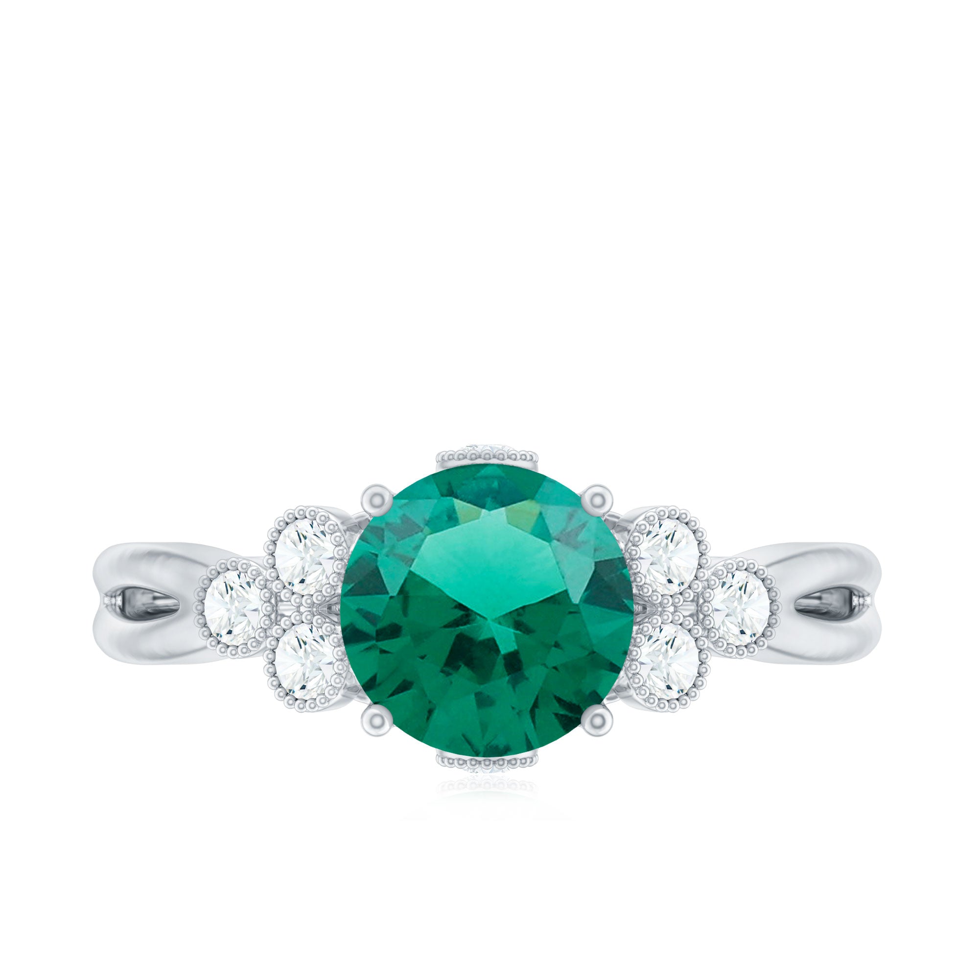 Certified Lab Grown Emerald Trio Engagement Ring with Diamond AAAA - Rosec Jewels