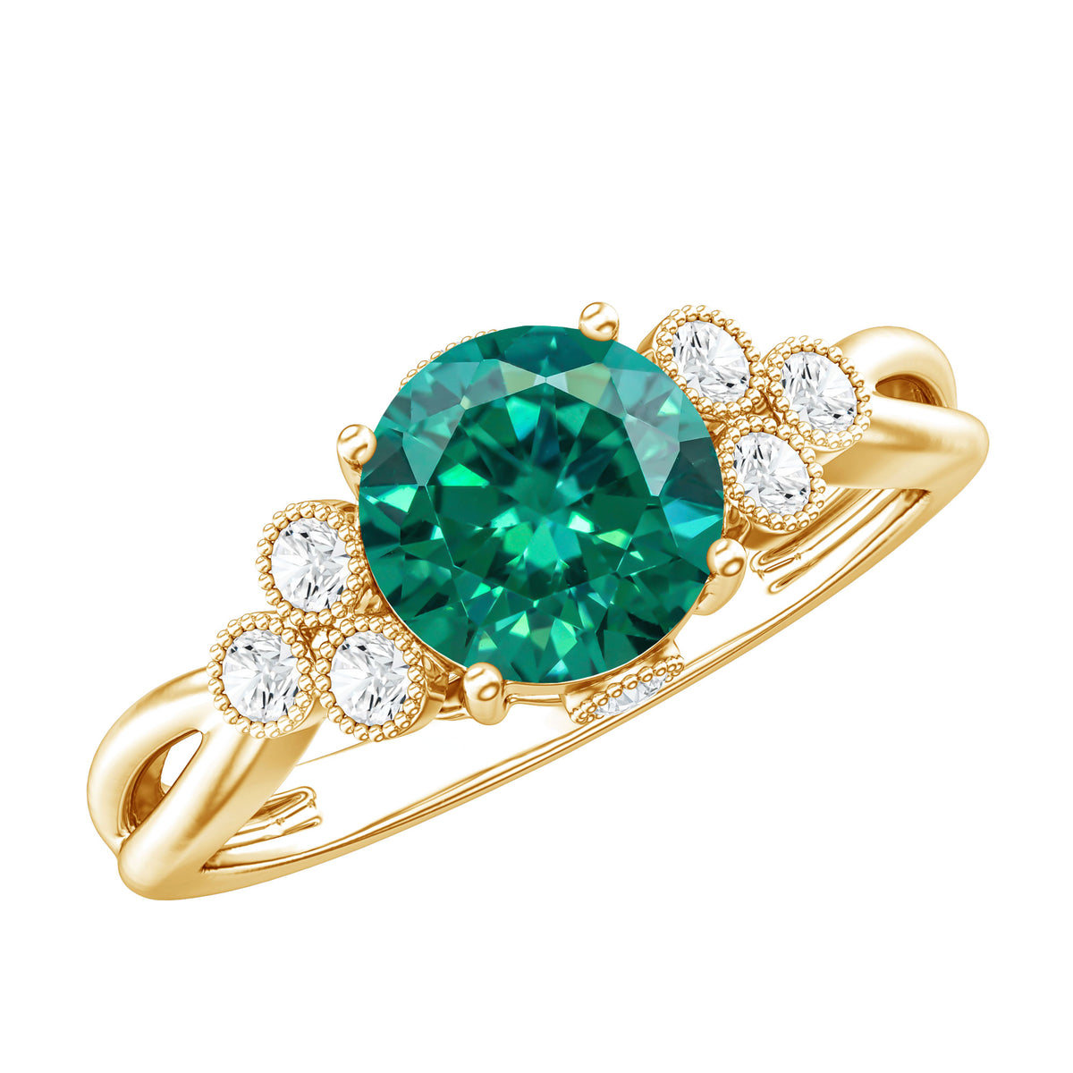 Certified Lab Grown Emerald Trio Engagement Ring with Diamond AAAA - Rosec Jewels