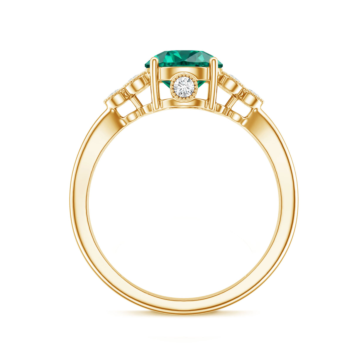 Certified Lab Grown Emerald Trio Engagement Ring with Diamond AAAA - Rosec Jewels