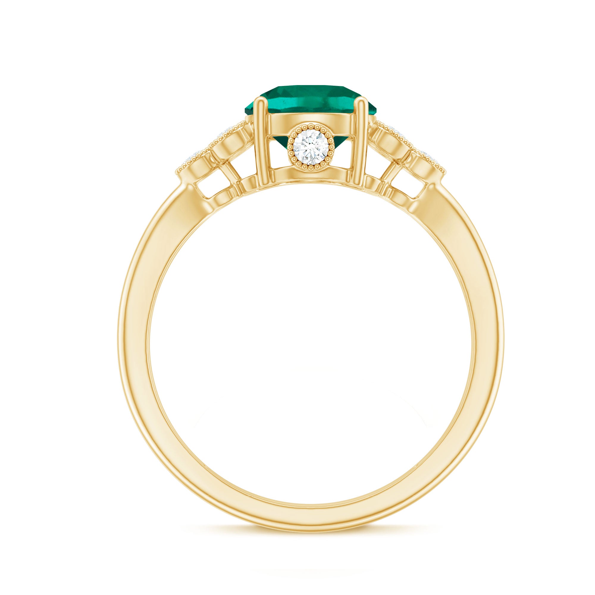 Certified Lab Grown Emerald Trio Engagement Ring with Diamond AAAA - Rosec Jewels
