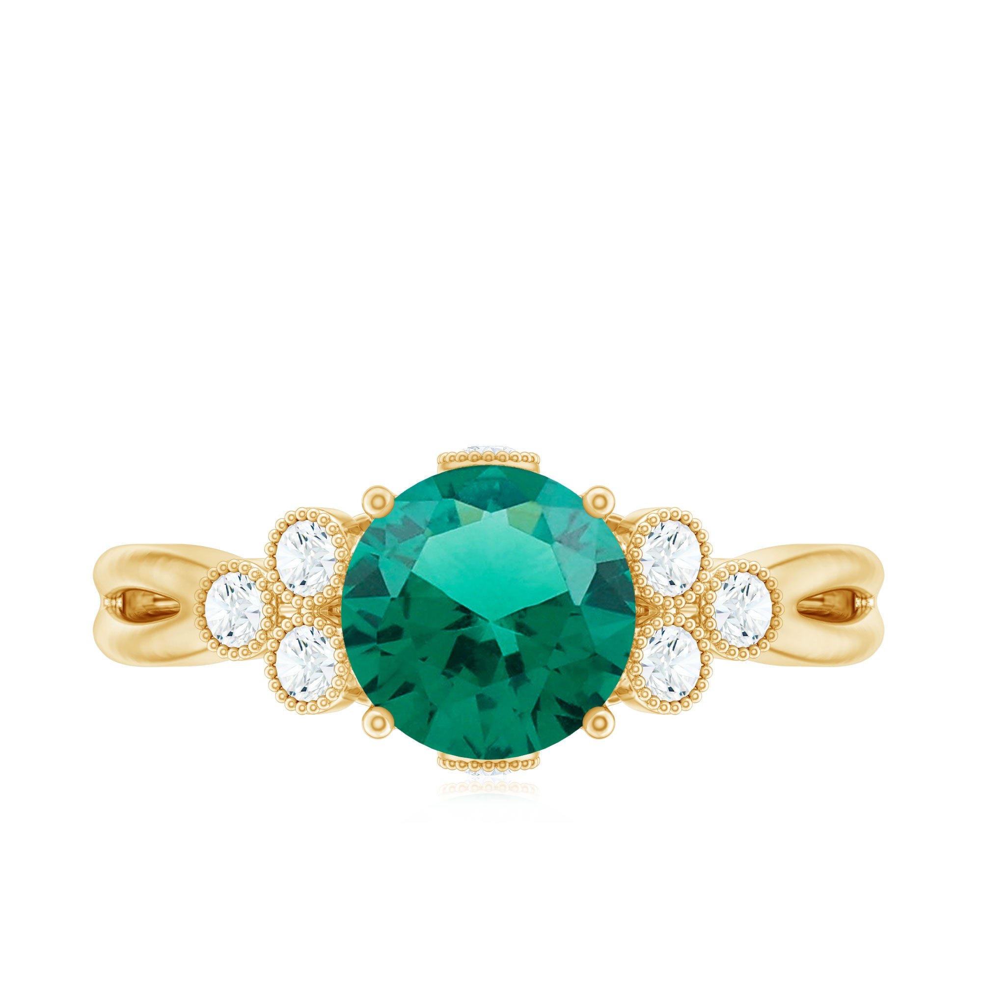 Certified Lab Grown Emerald Trio Engagement Ring with Diamond AAAA - Rosec Jewels