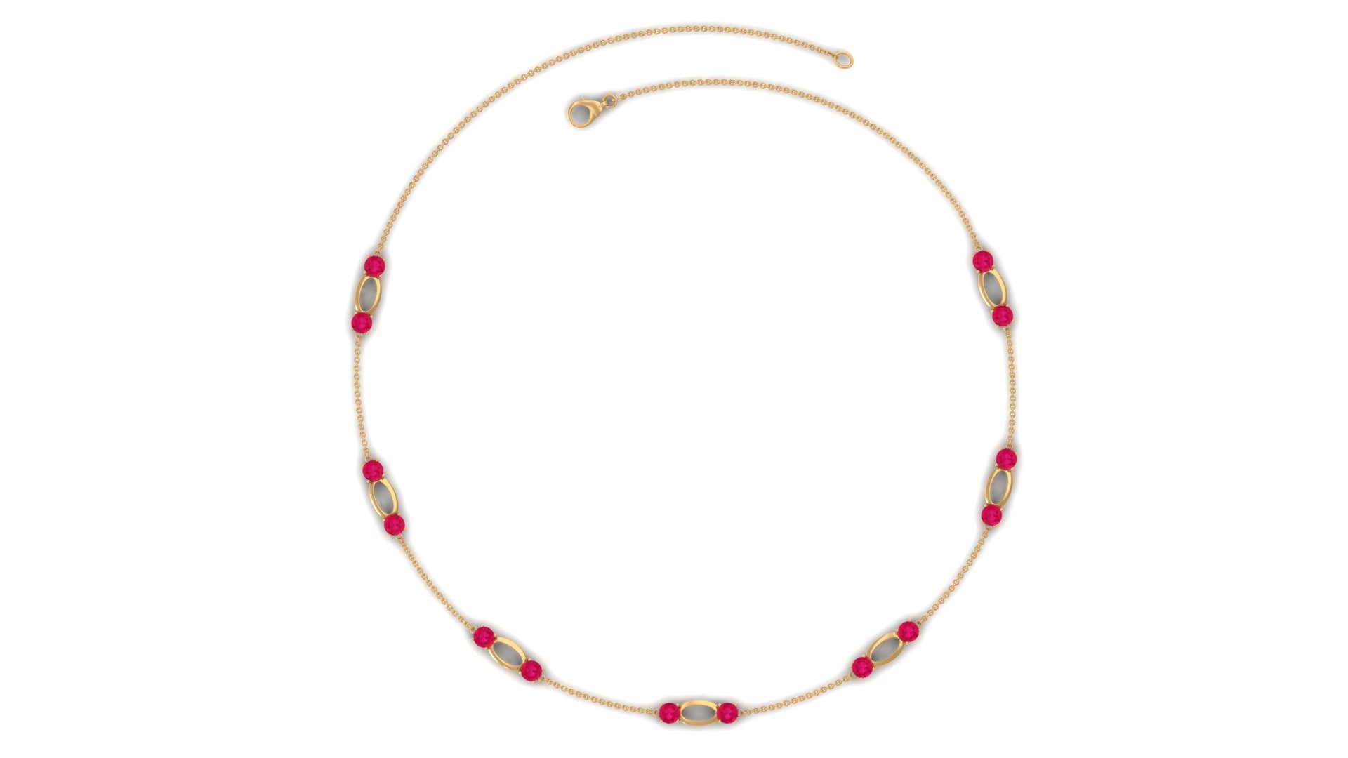 Rosec Jewels-Created Ruby Contemporary Station Chain Necklace in Gold