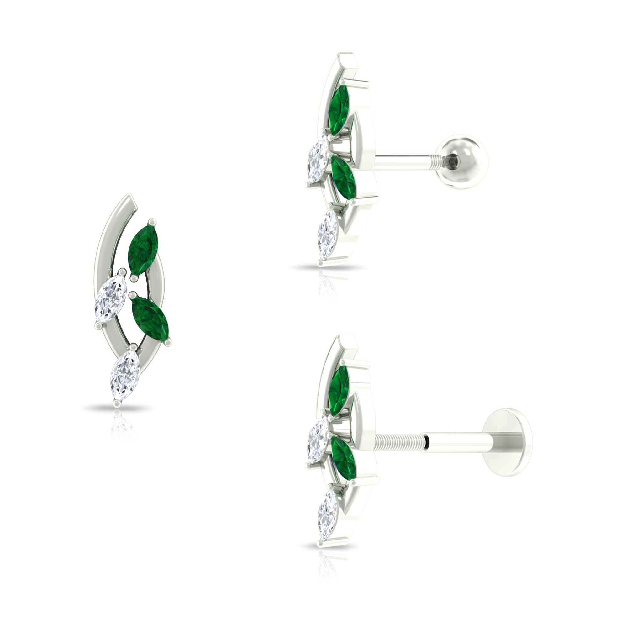 Marquise Emerald and Moissanite Ear Climber Earring for Helix Piercing Emerald - ( AAA ) - Quality - Rosec Jewels