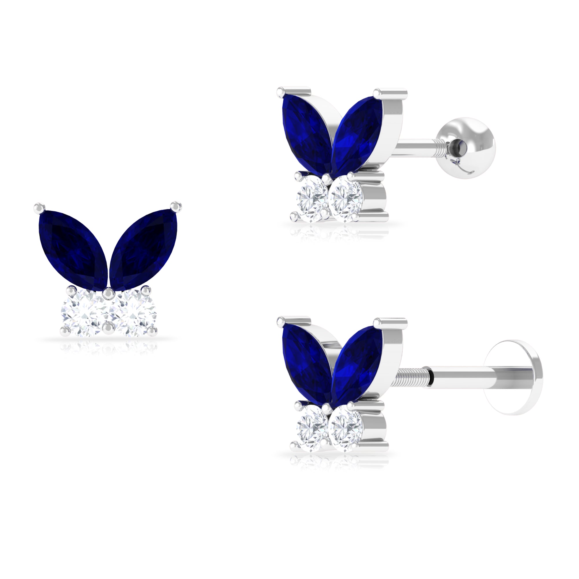 1/2 CT Blue Sapphire Small Butterfly Helix Earring with Moissanite Blue Sapphire - ( AAA ) - Quality - Rosec Jewels