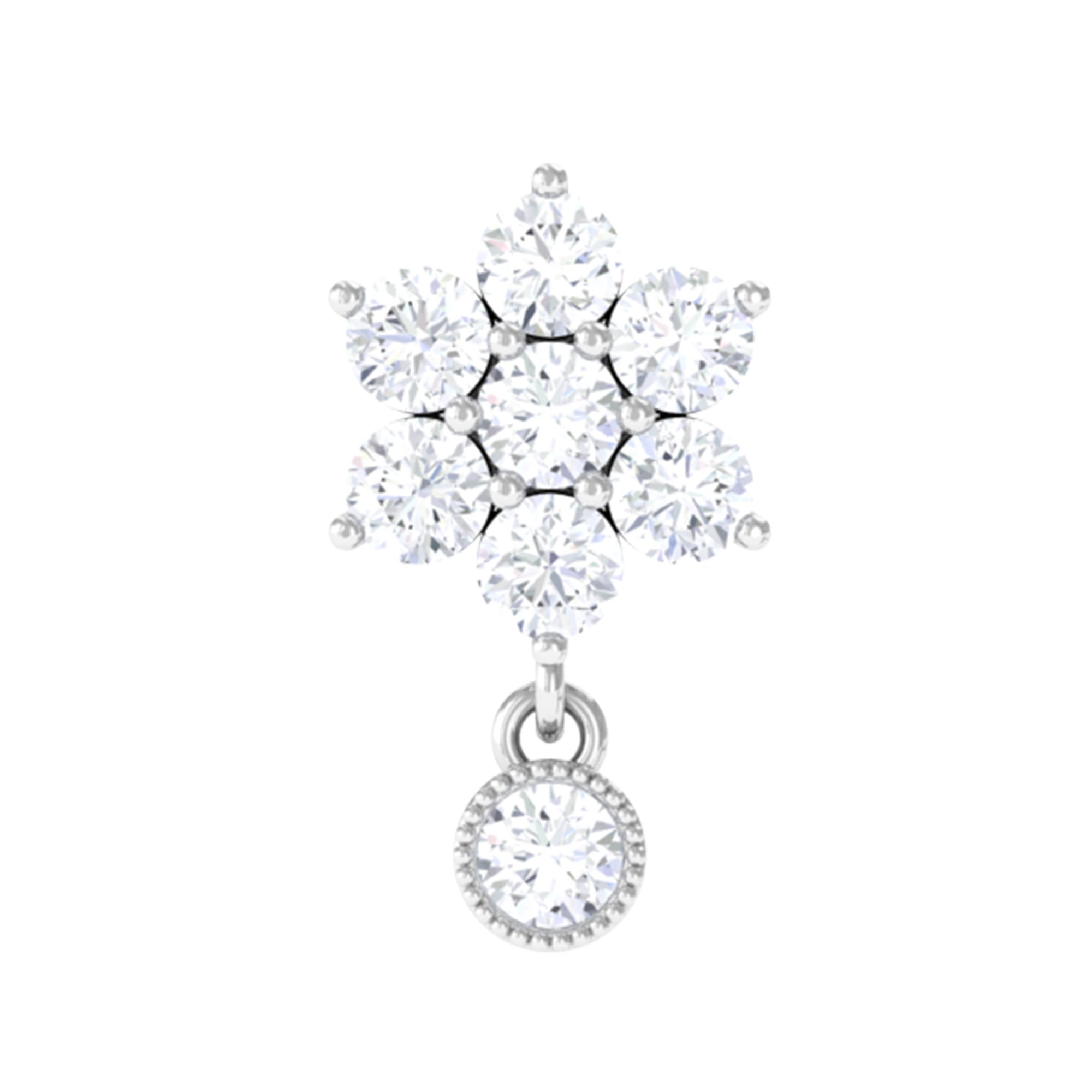 Rosec Jewels-Moissanite Floral Drop Earring for Cartilage Piercing