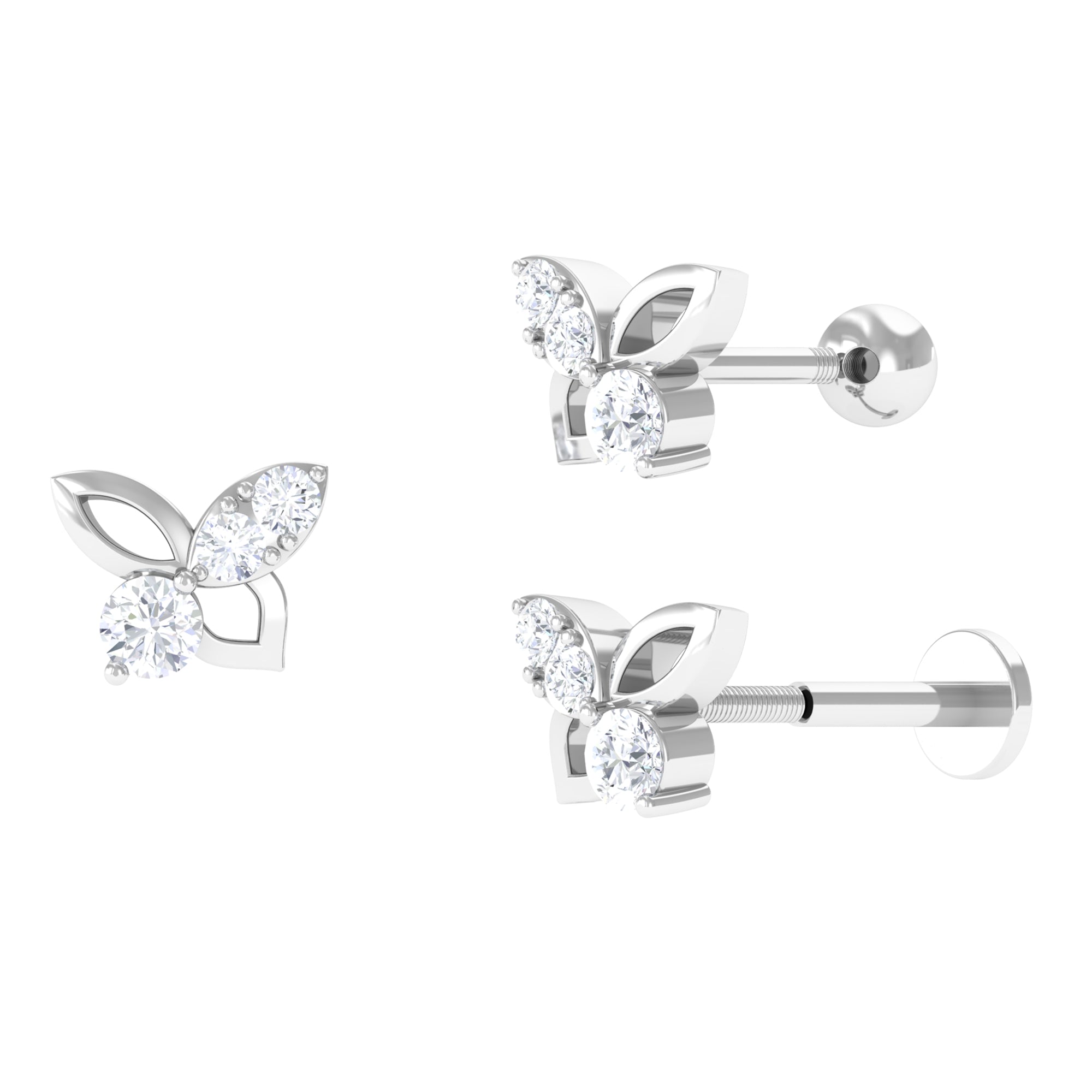 Exquisite Moissanite Butterfly Second Hole Earring Moissanite - ( D-VS1 ) - Color and Clarity - Rosec Jewels