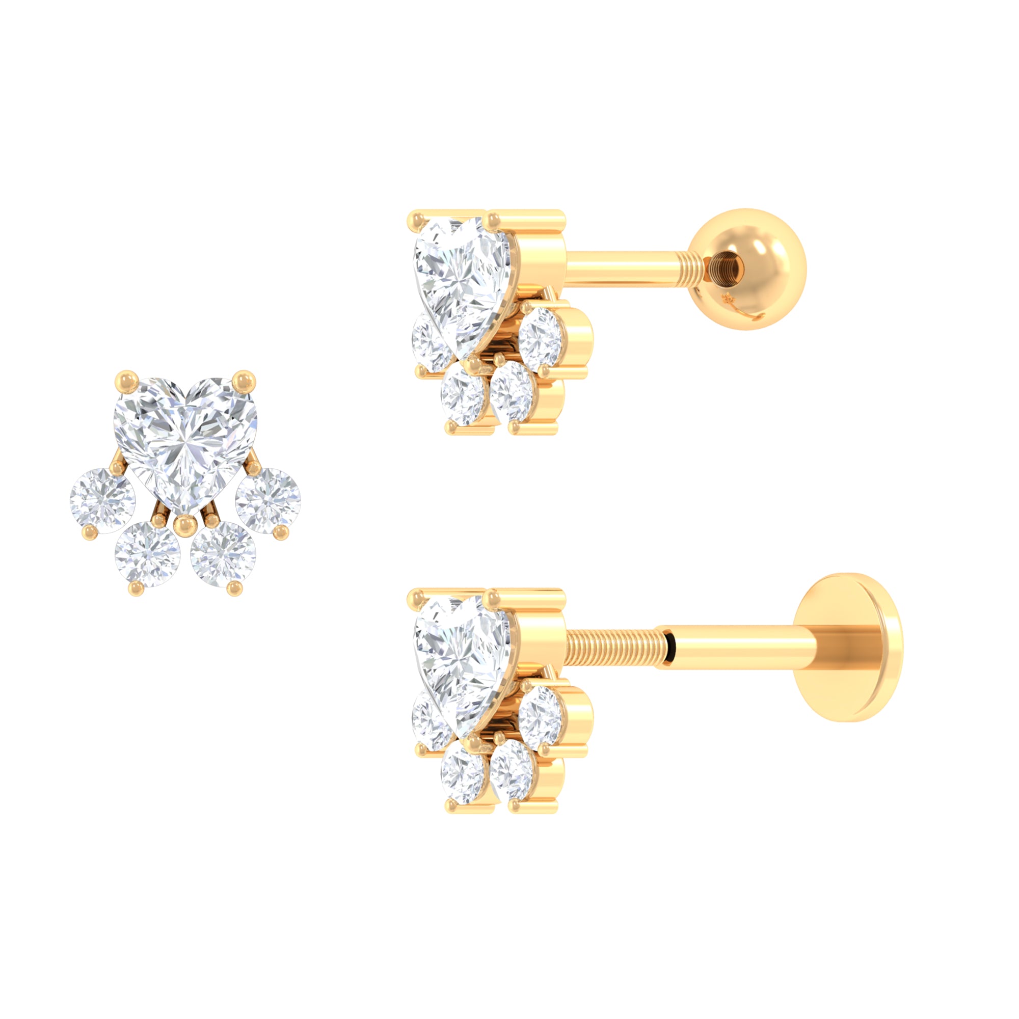 Heart Shape Moissanite Dog Paw Print Earring in Gold Moissanite - ( D-VS1 ) - Color and Clarity - Rosec Jewels