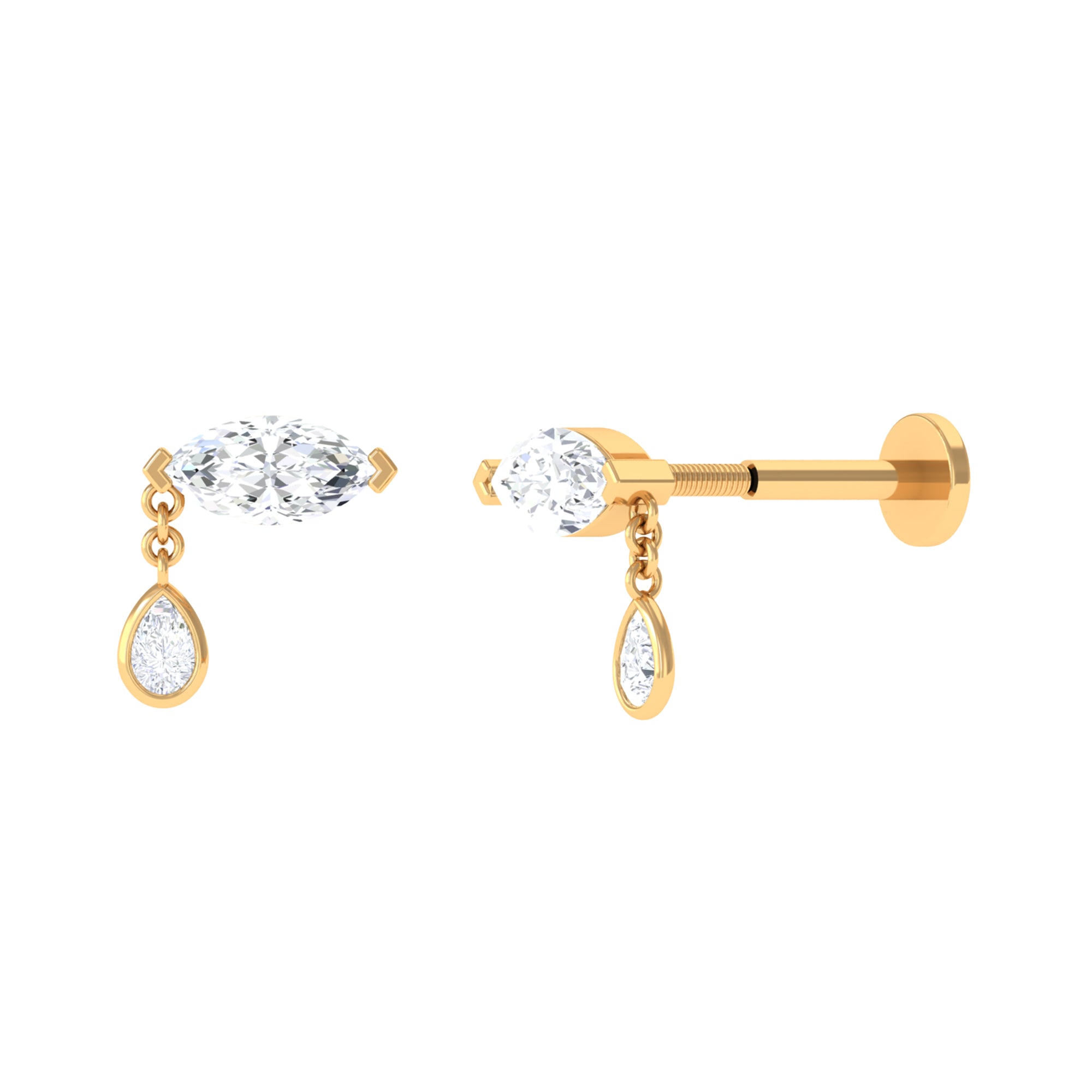 Certified Moissanite Dangly Earring for Cartilage Piercing Moissanite - ( D-VS1 ) - Color and Clarity - Rosec Jewels