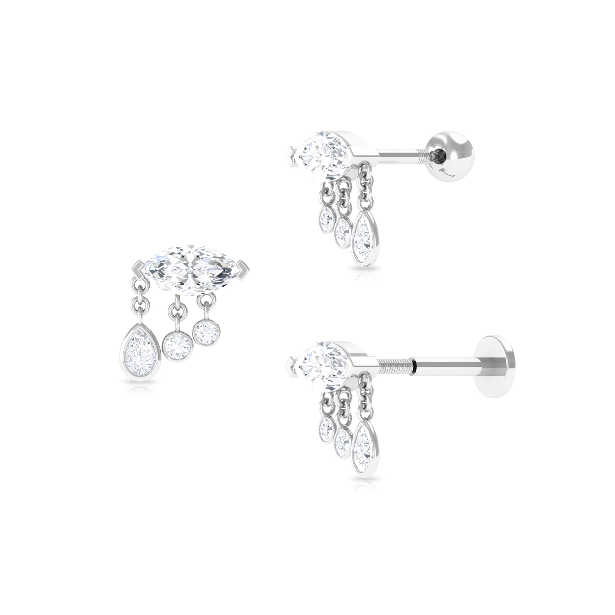Marquise Moissanite Gold Dangly Earring for Helix Piercing Moissanite - ( D-VS1 ) - Color and Clarity - Rosec Jewels
