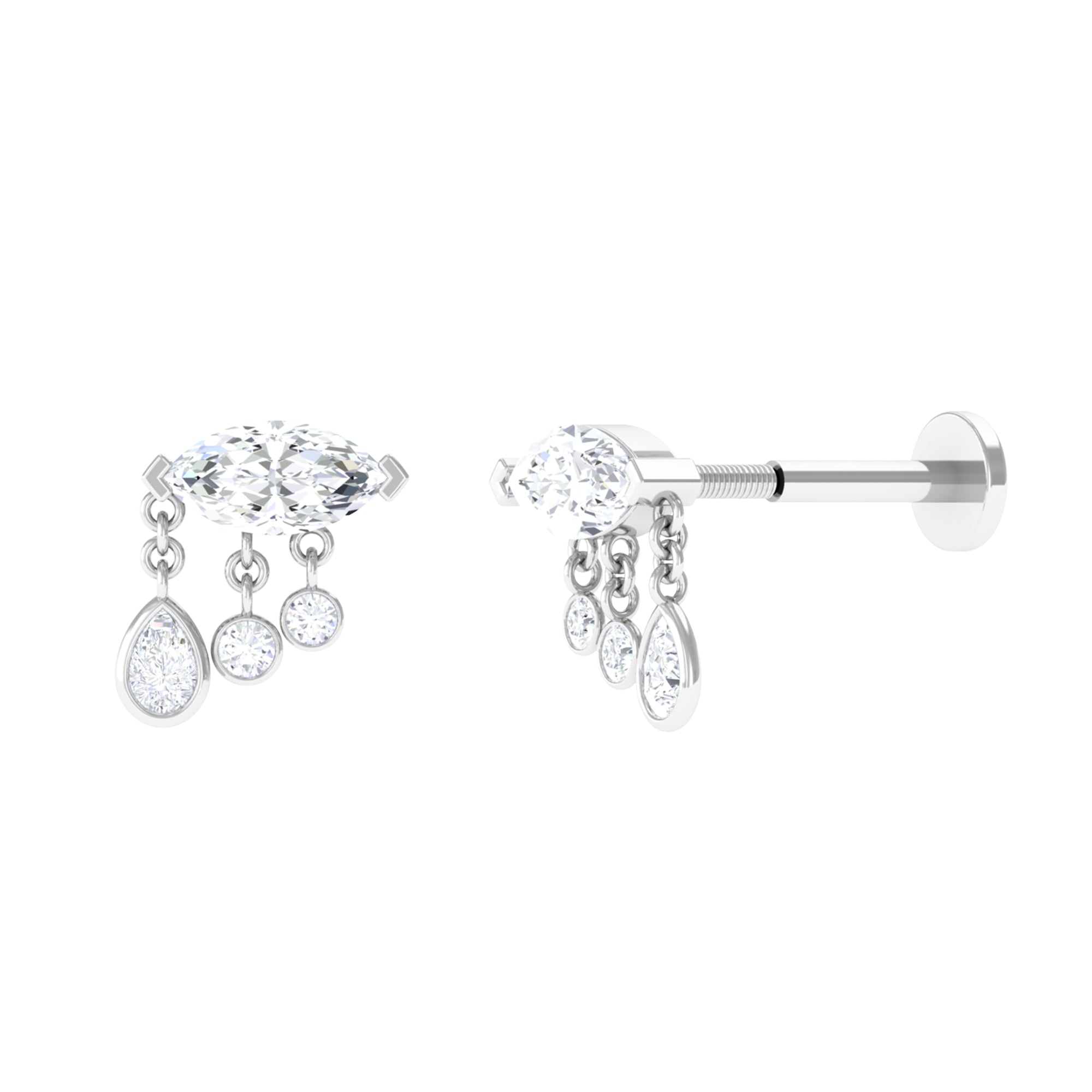 Marquise Moissanite Gold Dangly Earring for Helix Piercing Moissanite - ( D-VS1 ) - Color and Clarity - Rosec Jewels