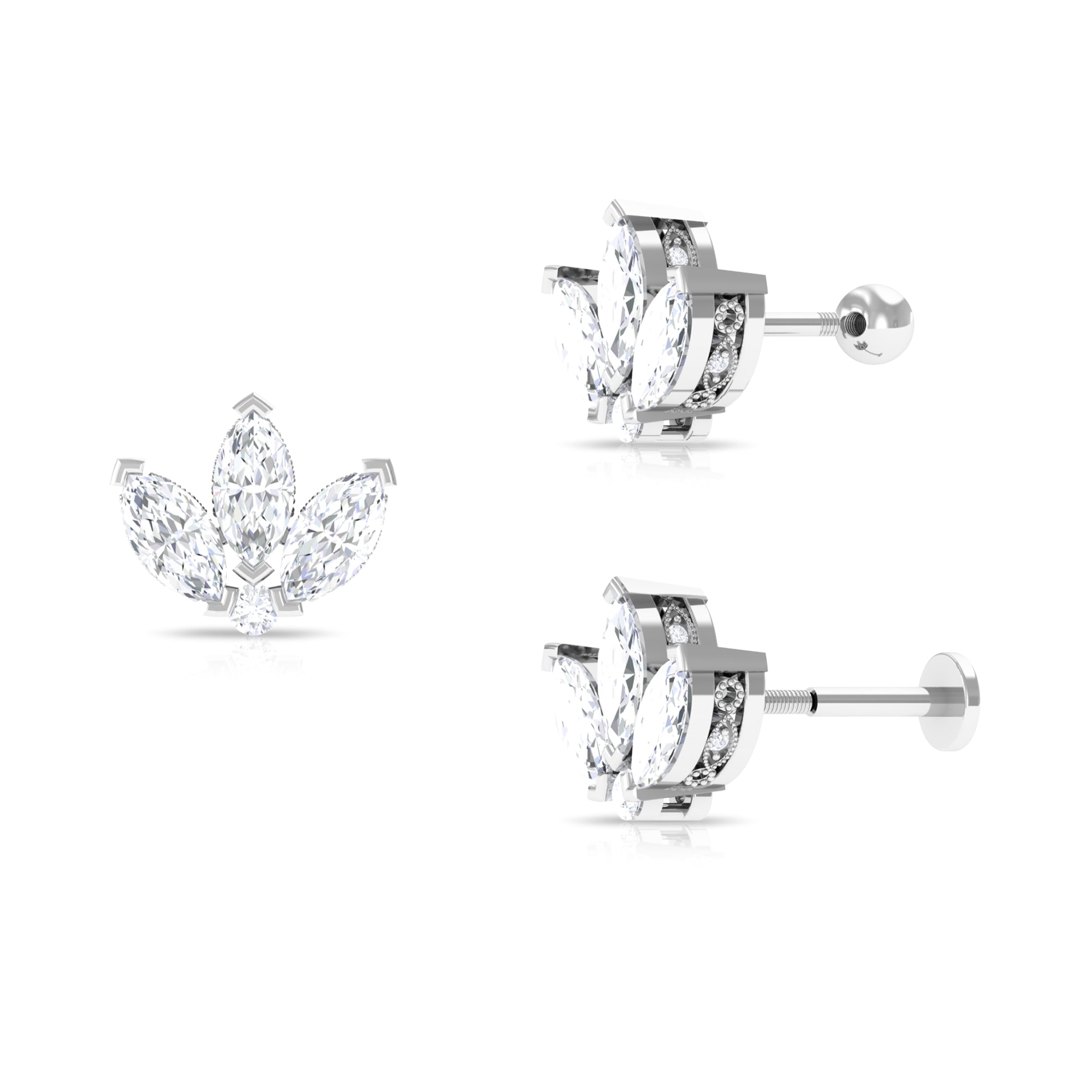 Exquisite Moissanite Lotus Flower Earring for Cartilage Piercing Moissanite - ( D-VS1 ) - Color and Clarity - Rosec Jewels