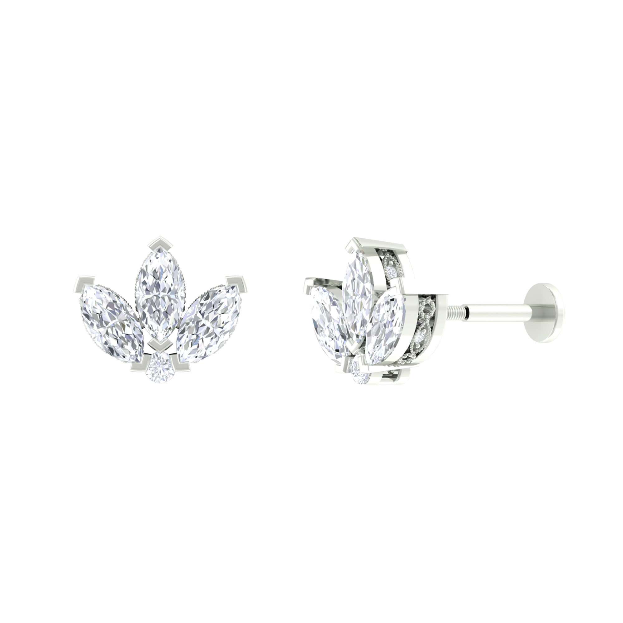 Exquisite Moissanite Lotus Flower Earring for Cartilage Piercing Moissanite - ( D-VS1 ) - Color and Clarity - Rosec Jewels