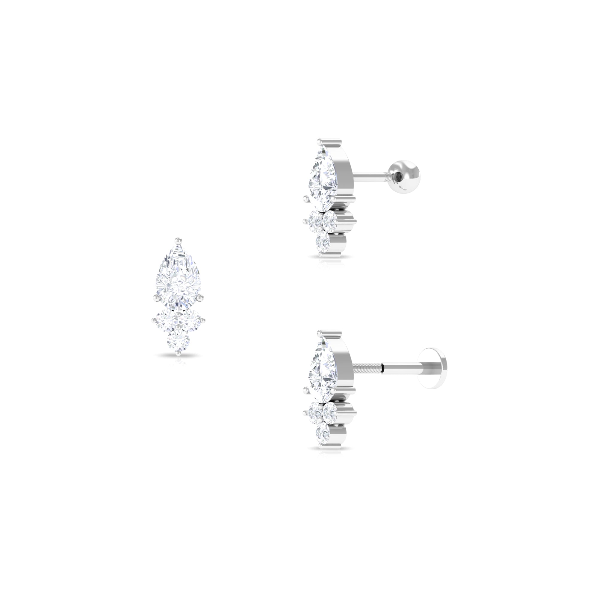 Pear Moissanite Simple Cluster Cartilage Earring Moissanite - ( D-VS1 ) - Color and Clarity - Rosec Jewels