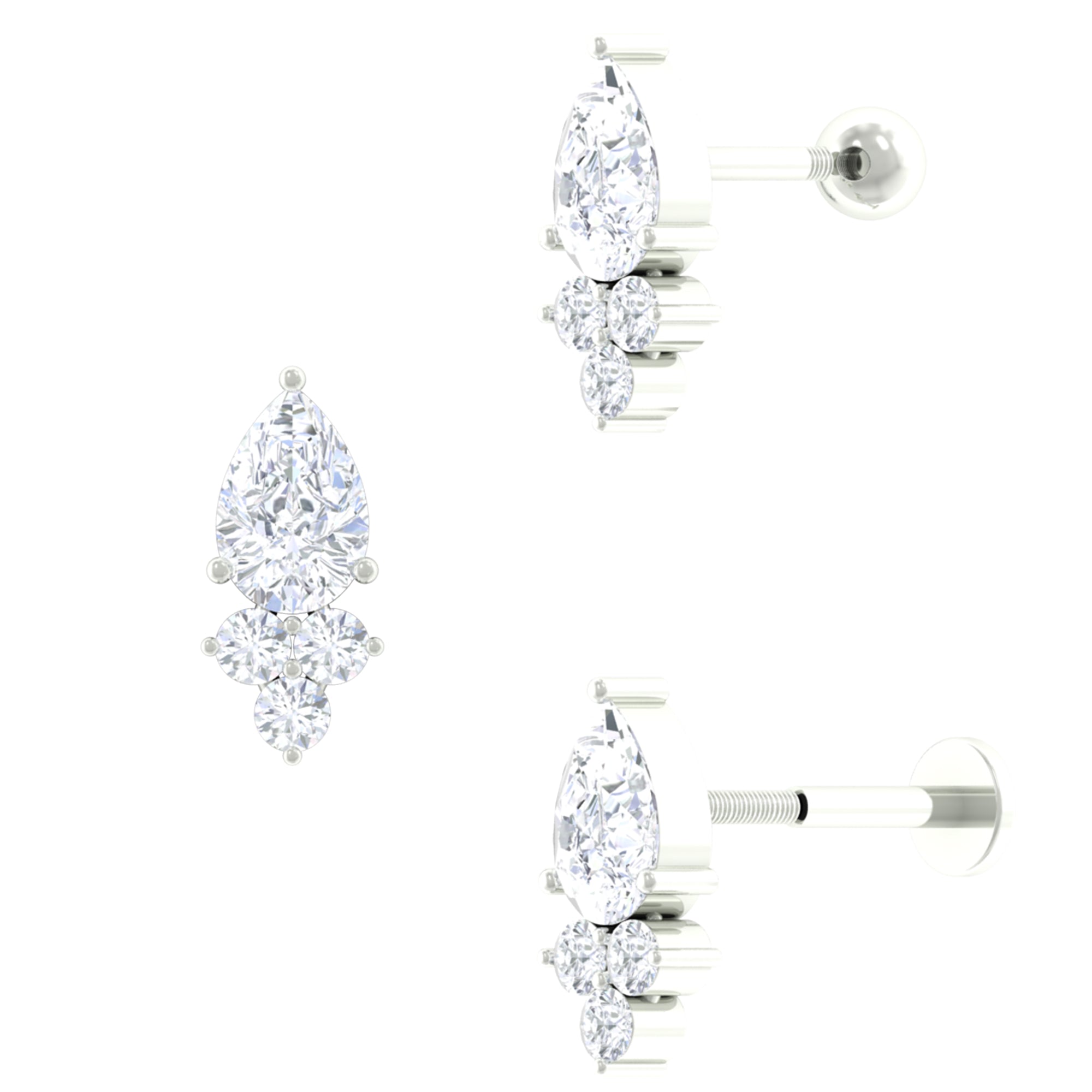 Pear Moissanite Simple Cluster Cartilage Earring Moissanite - ( D-VS1 ) - Color and Clarity - Rosec Jewels
