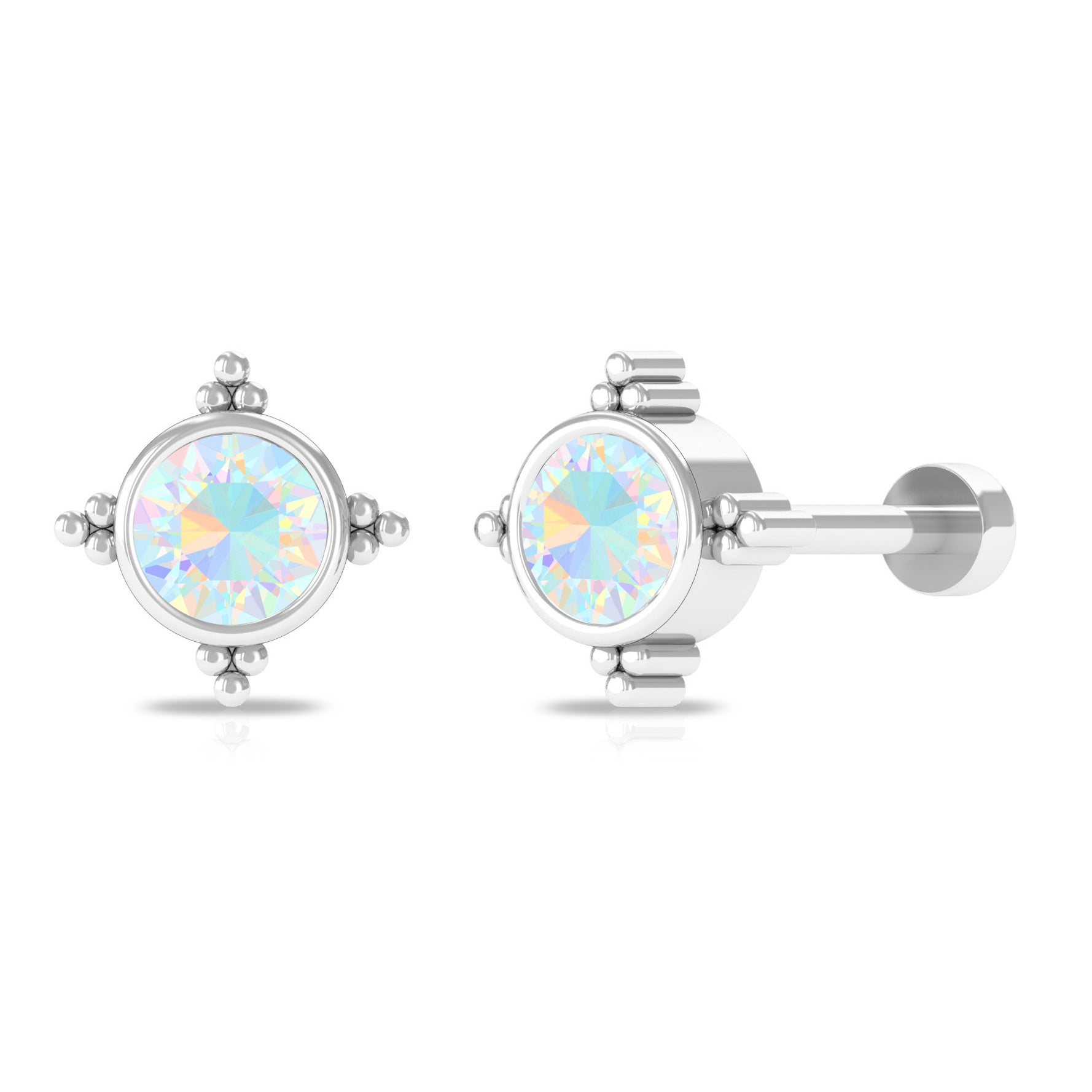 Real Ethiopian Opal Nose Pin with Gold Beads Ethiopian Opal - ( AAA ) - Quality - Rosec Jewels