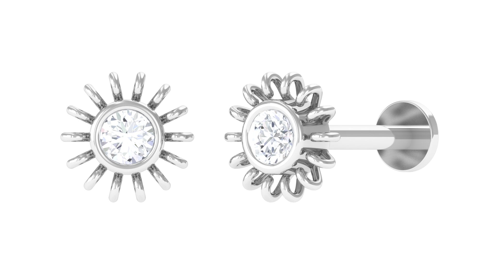 Simple Round Diamond Sunburst Nose Pin