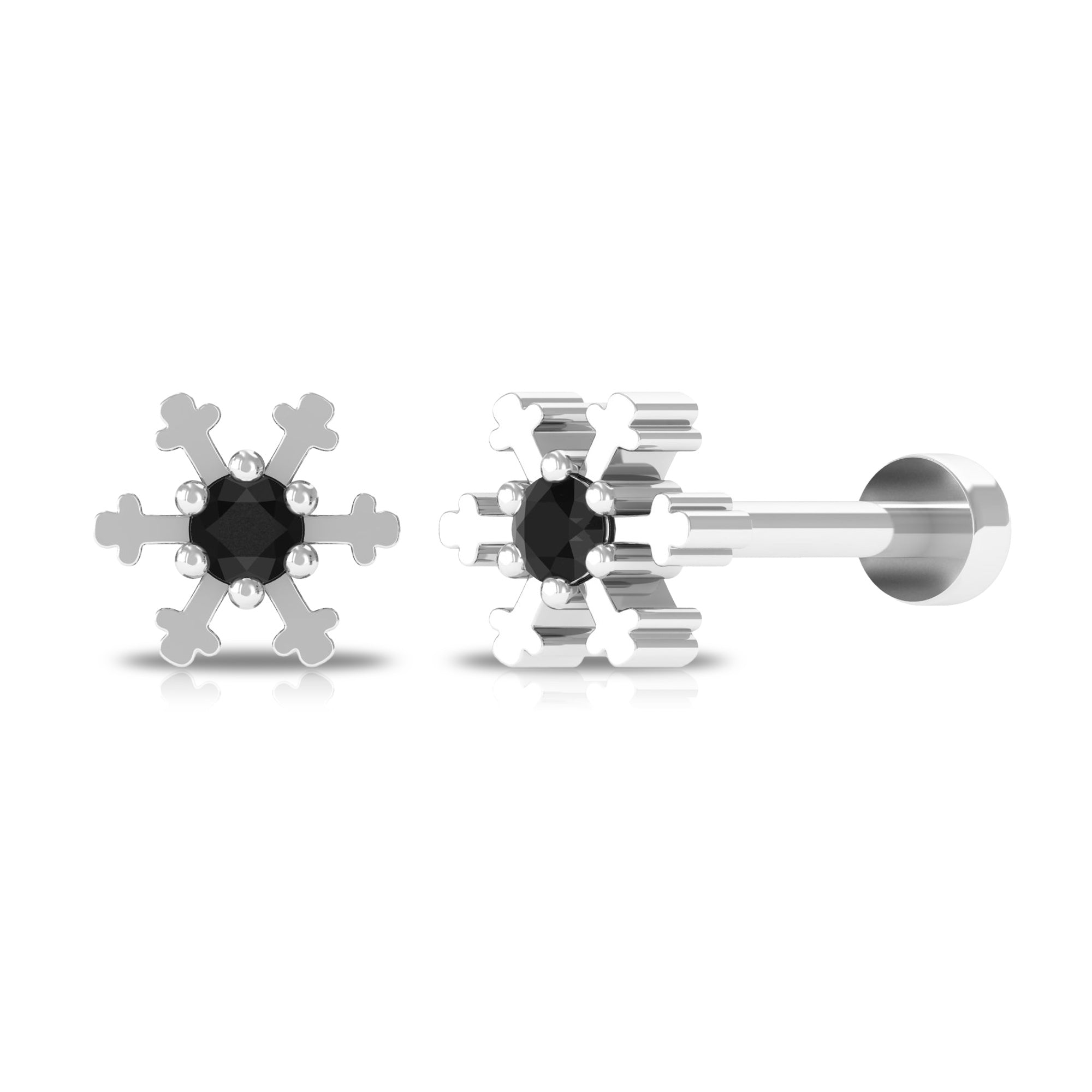 Real Black Diamond Snowflake Nose Pin in Gold Black Diamond - ( AAA ) - Quality - Rosec Jewels