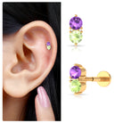 Real Amethyst and Peridot Two Stone Helix Earring AAA - Rosec Jewels
