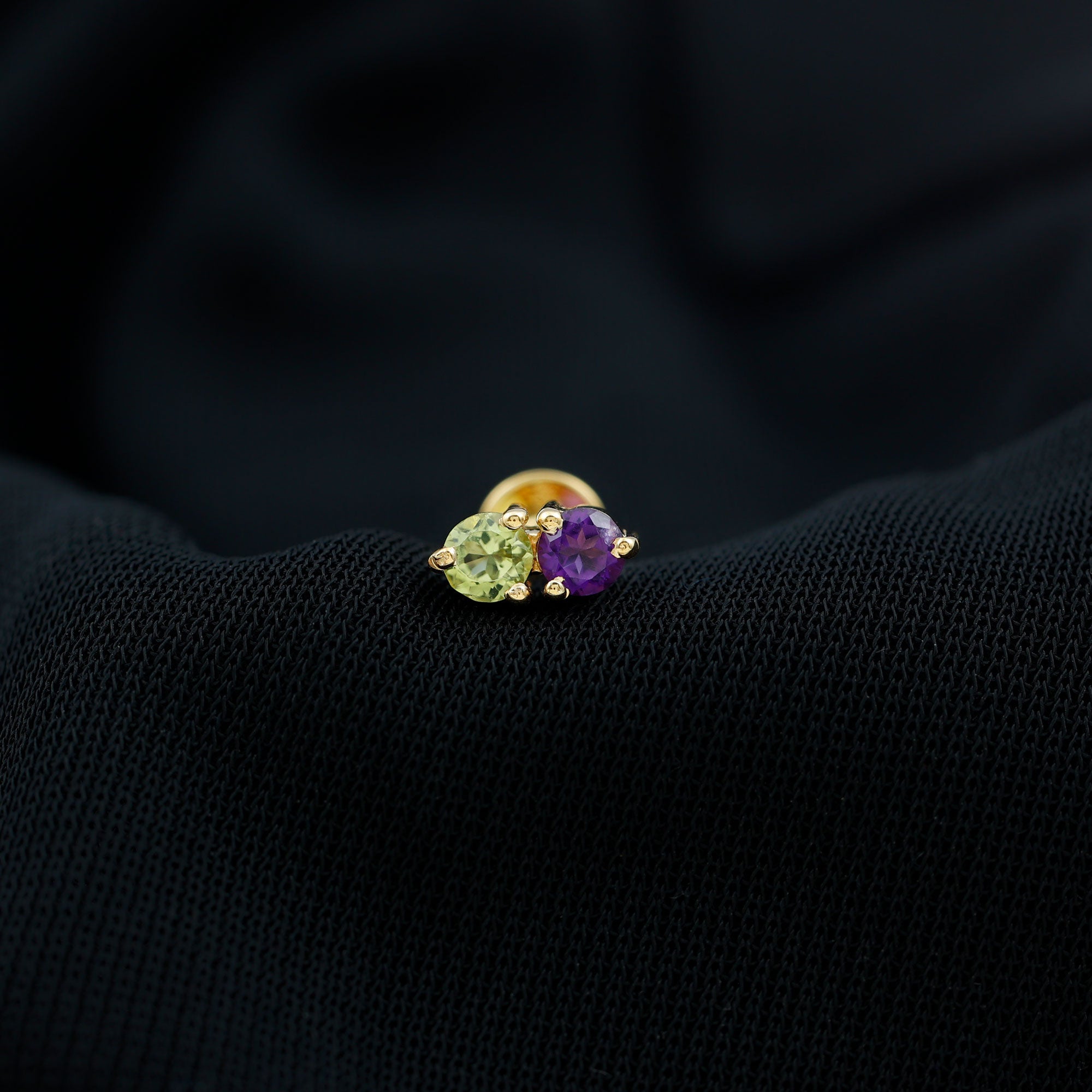 Real Amethyst and Peridot Two Stone Helix Earring AAA - Rosec Jewels