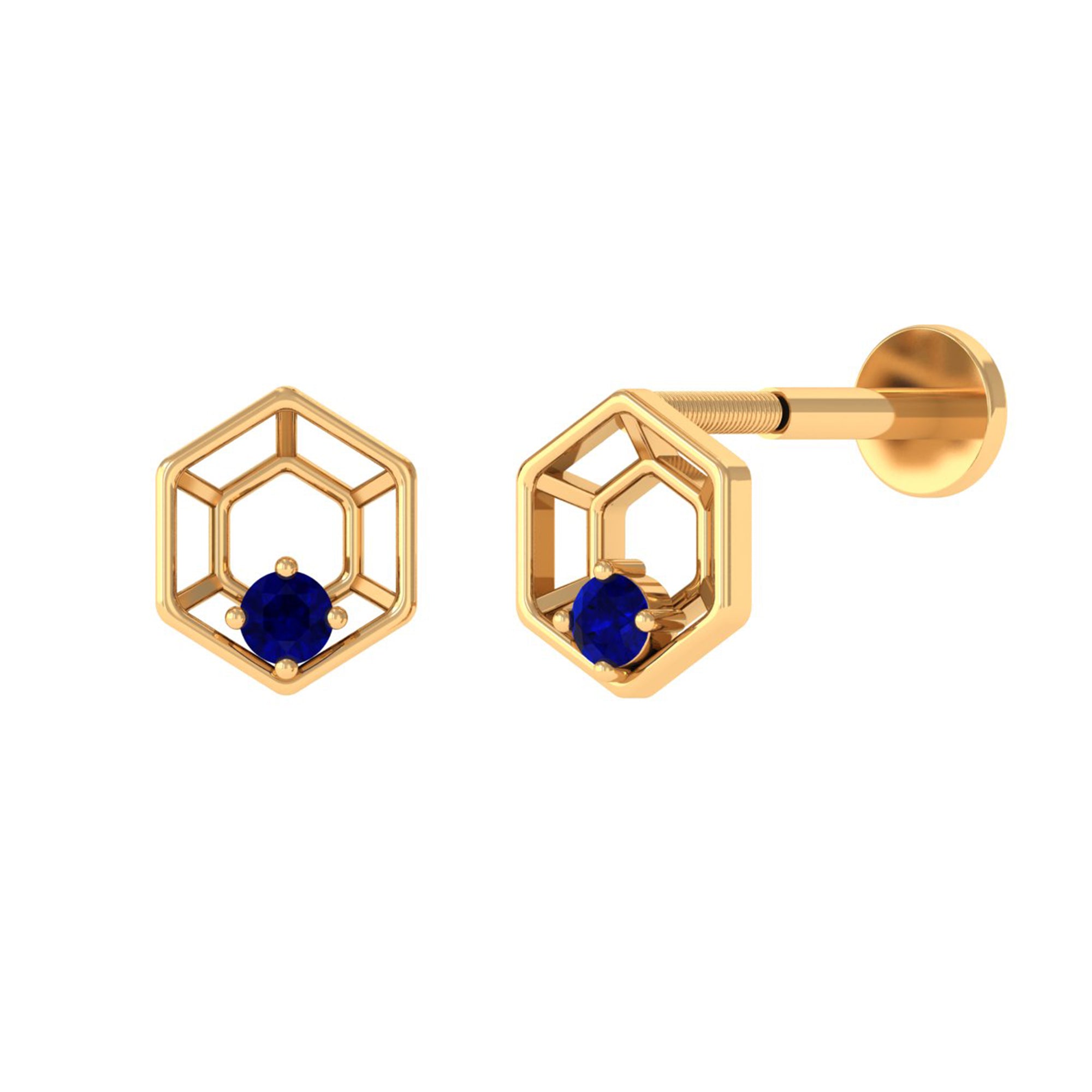 Rosec Jewels-Real Blue Sapphire Geometric Earring for Conch Piercing