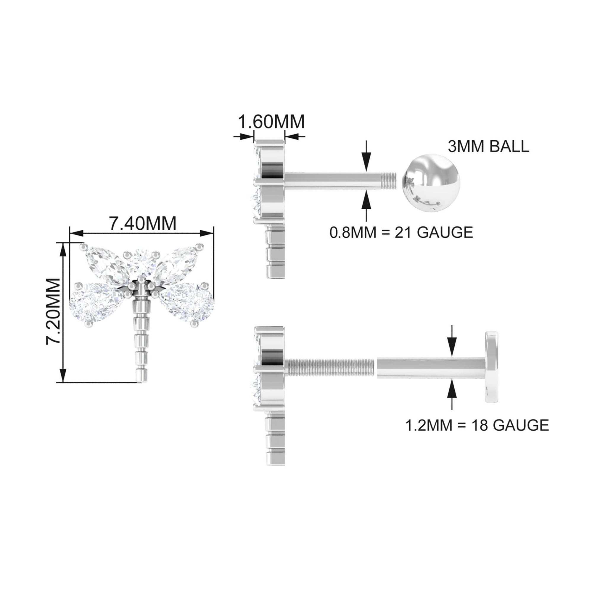 Rosec Jewels-Genuine Diamond Dragon Fly Earring for Helix Piercing