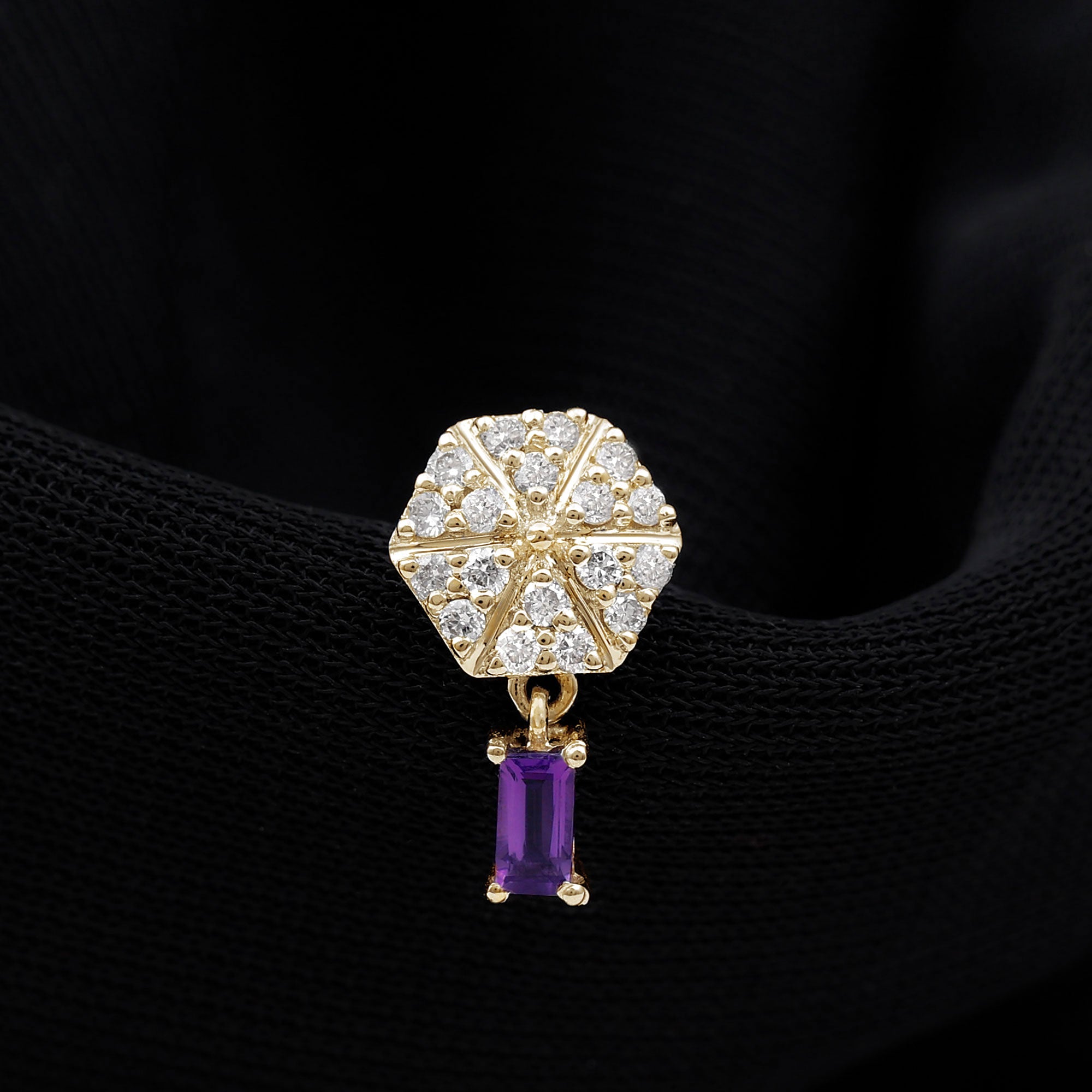 Baguette Amethyst Cartilage Drop Earring with Diamond AAA - Rosec Jewels