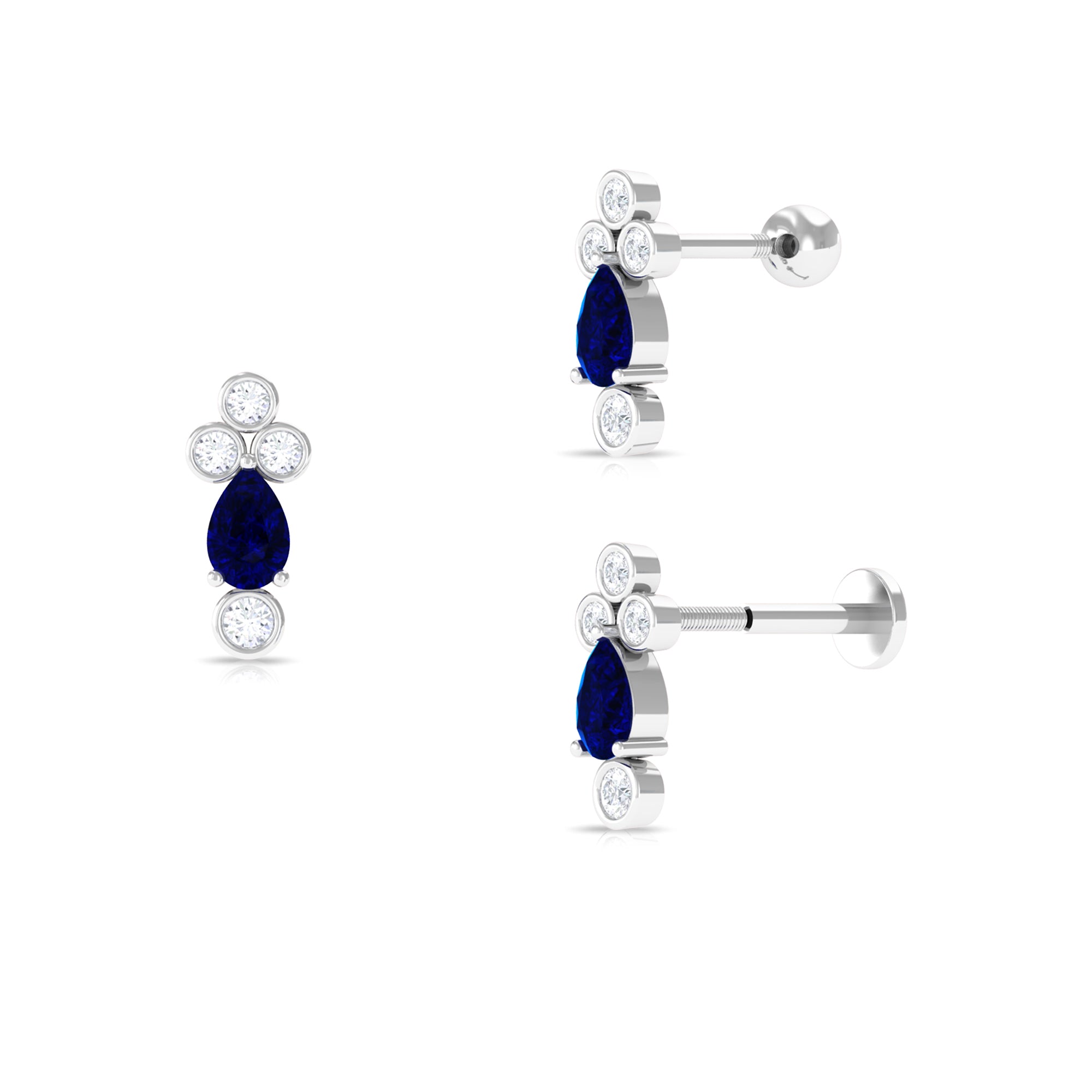 1/2 CT Pear Cut Blue Sapphire Helix Earring with Moissanite Blue Sapphire - ( AAA ) - Quality - Rosec Jewels