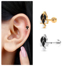 Marquise Black Onyx Leaf Cartilage Earring with Certificate AAA - Rosec Jewels