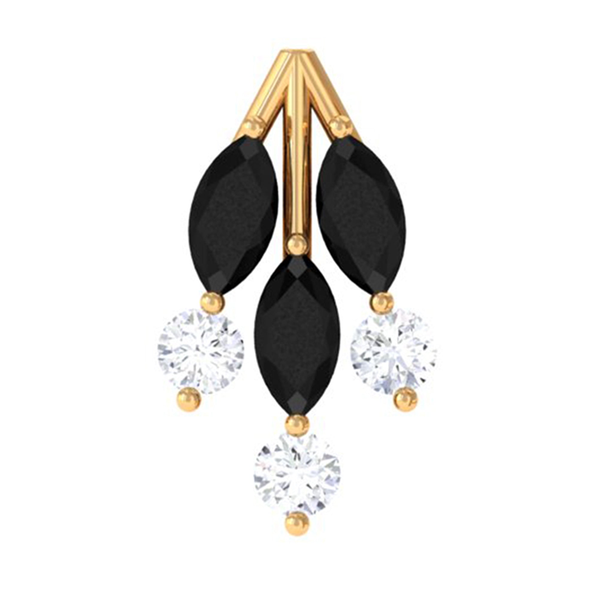 Marquise Black Onyx Leaf Cartilage Earring with Certificate AAA - Rosec Jewels