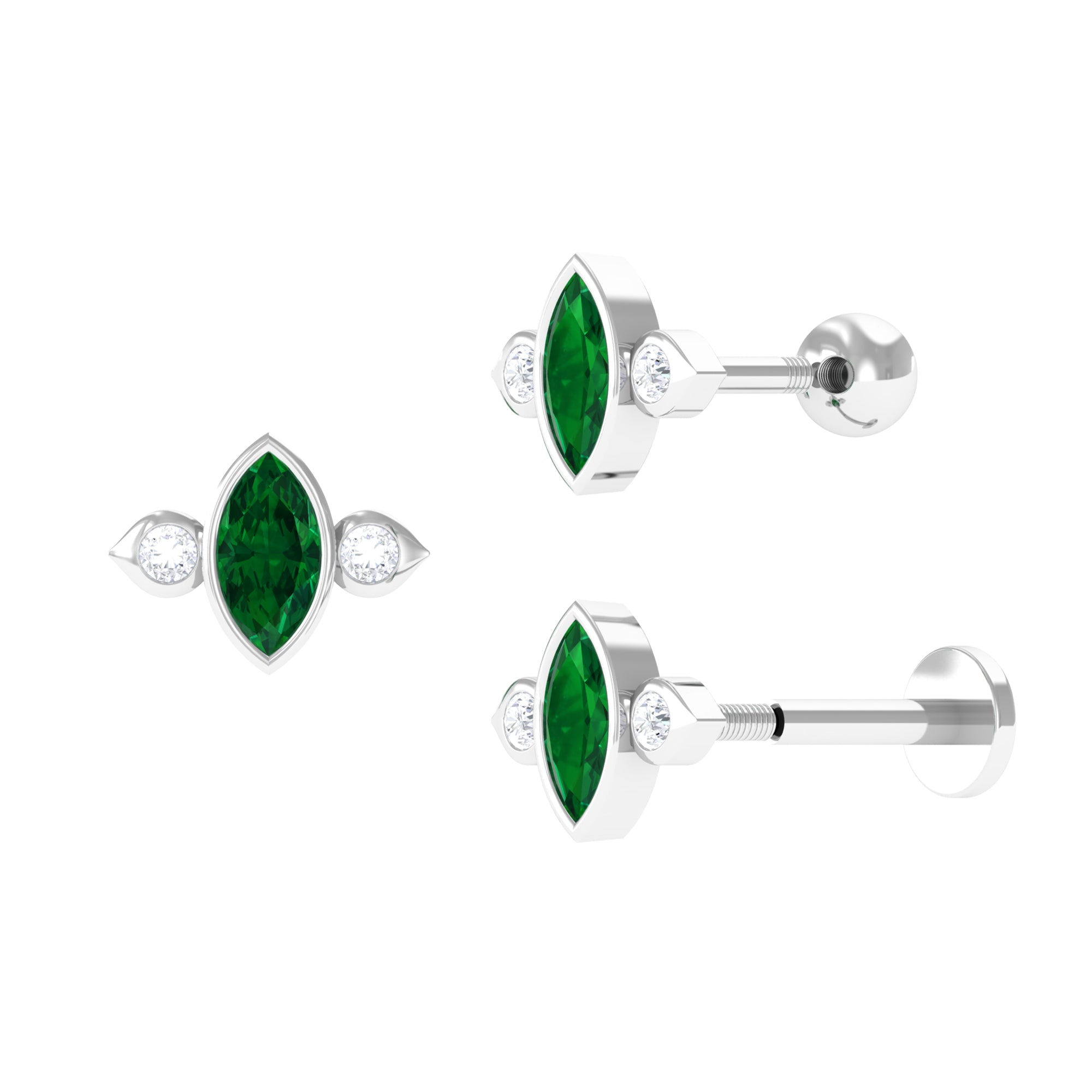 Marquise Emerald and Moissanite Cartilage Earring in Gold Emerald - ( AAA ) - Quality - Rosec Jewels