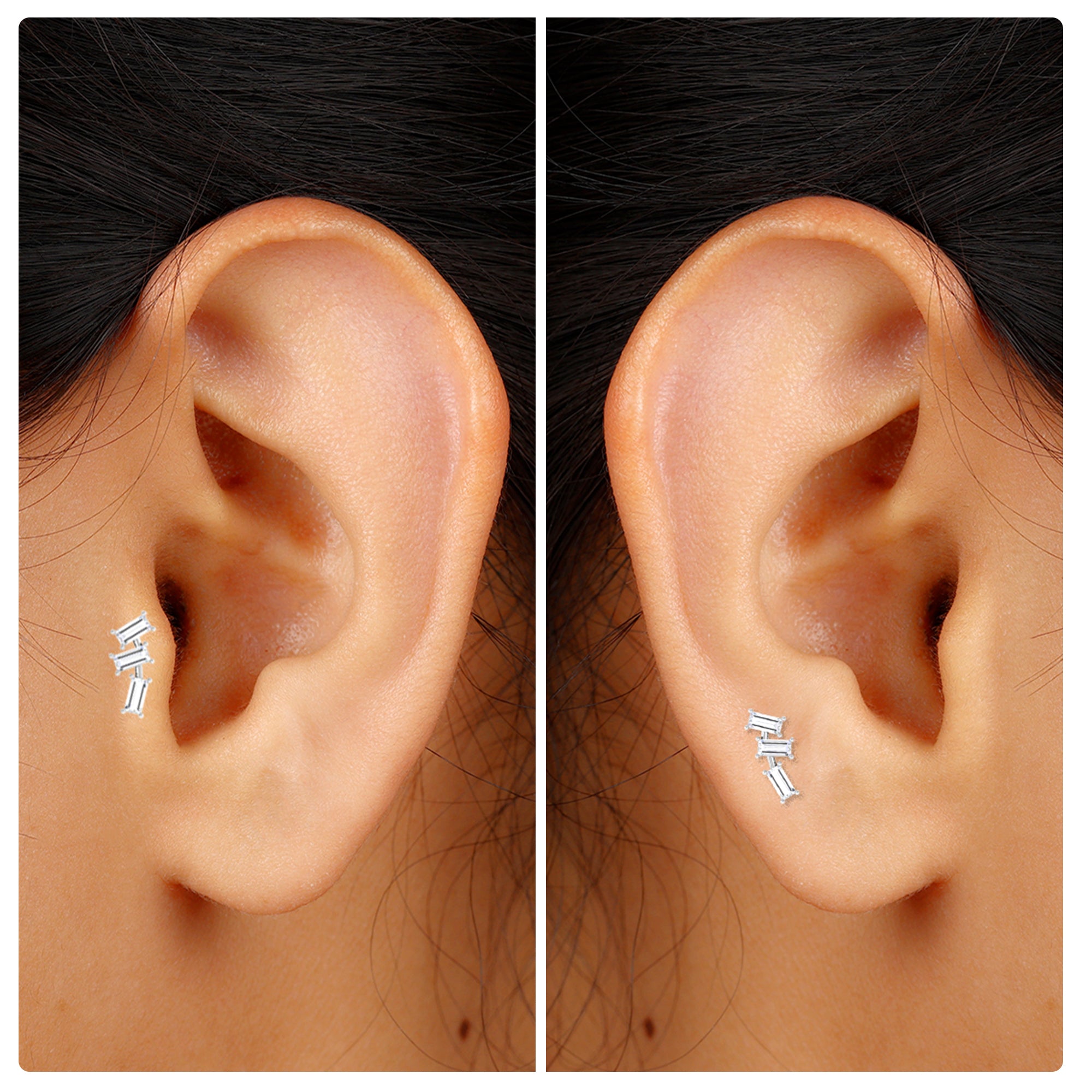 Baguette Cut Moissanite Three Stone Helix Earring Moissanite - ( D-VS1 ) - Color and Clarity - Rosec Jewels